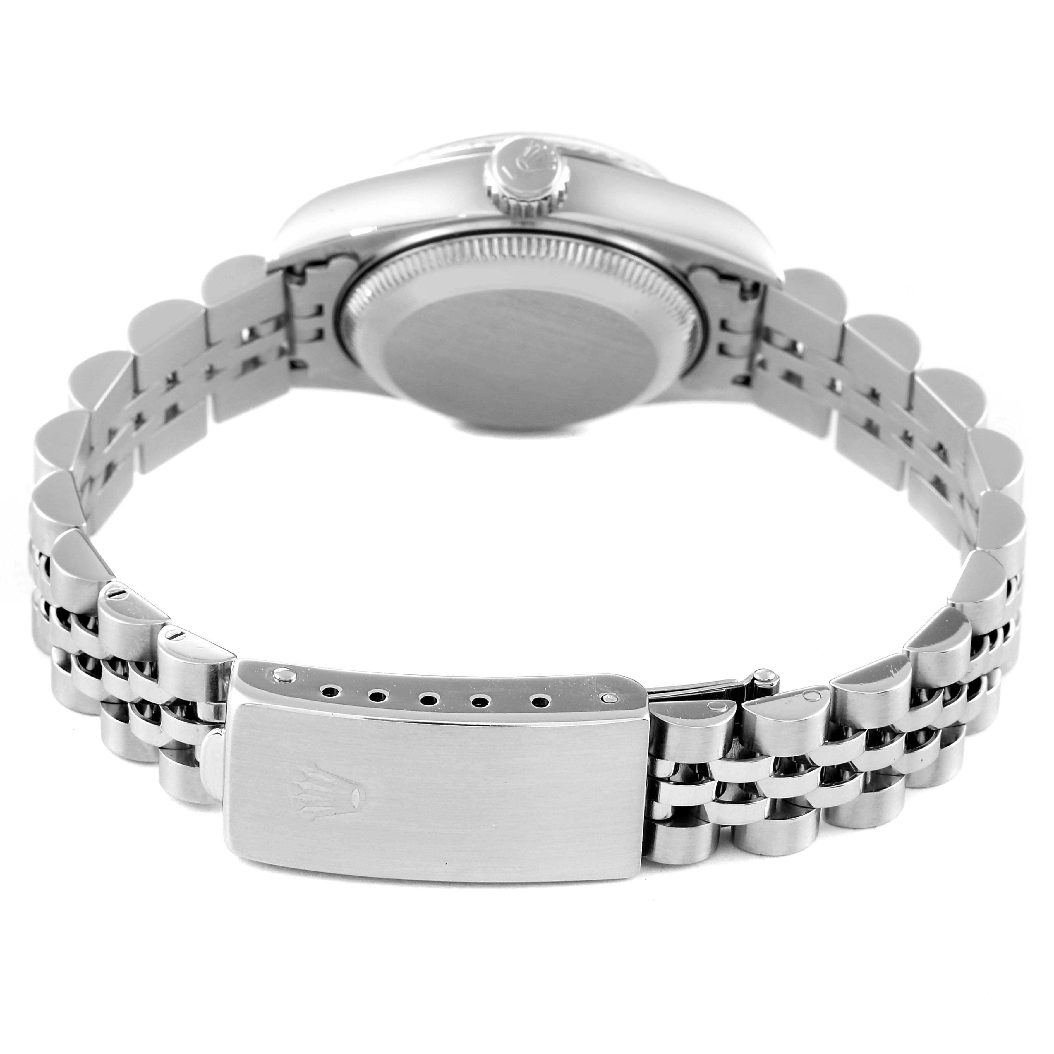 This image shows the back and bracelet clasp of a Rolex Datejust 69174 Women's Stainless Steel Silver Dial 69174 Women's Stainless Steel Silver Dial watch, viewed from the rear.