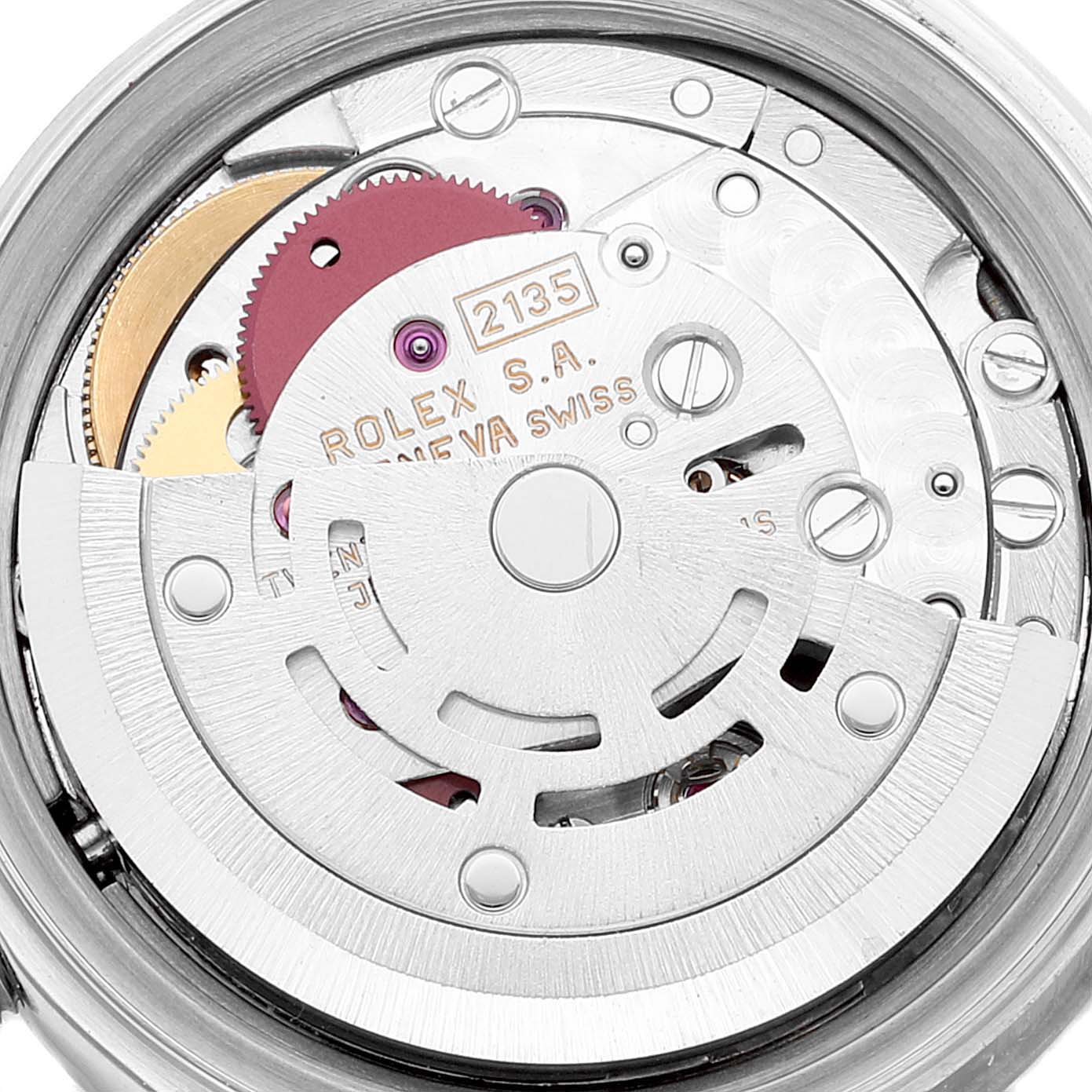 This image shows a close-up view of the Rolex Datejust 69174 Women's Stainless Steel Silver Dial 69174 Women's Stainless Steel Silver Dial's movement and internal mechanics.