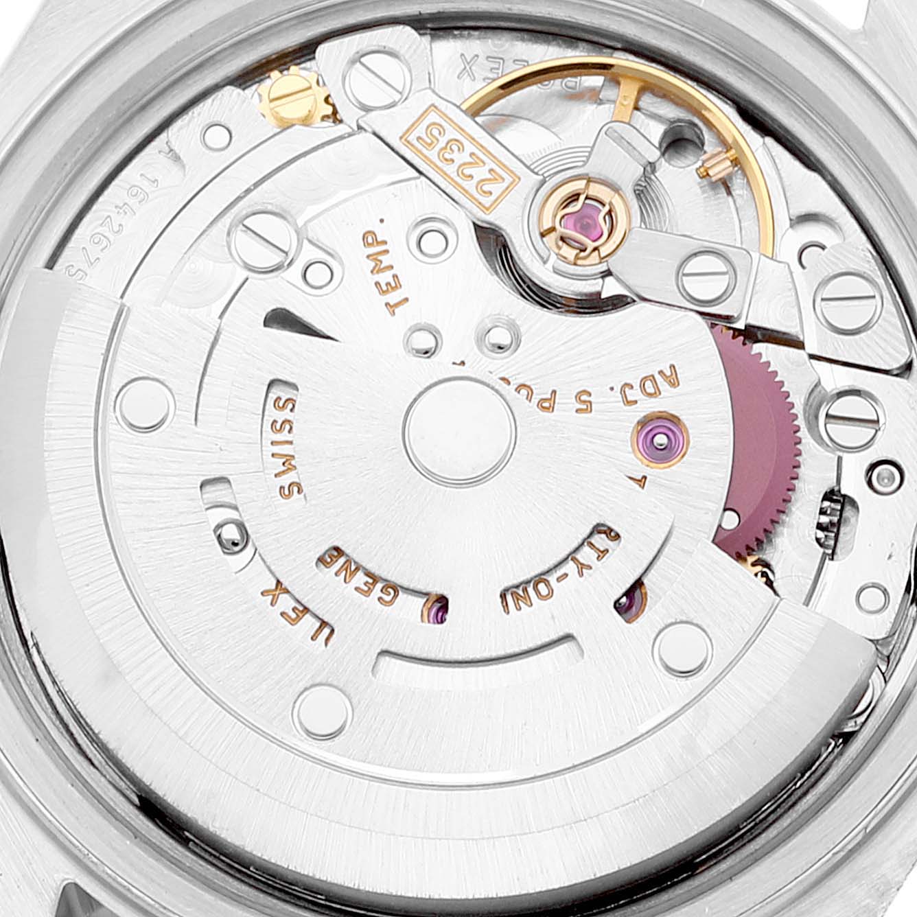 This image shows the internal movement mechanism of the Rolex Datejust 79174 Women's Stainless Steel Silver Dial 79174 Women's Stainless Steel Silver Dial watch, viewed from the back.