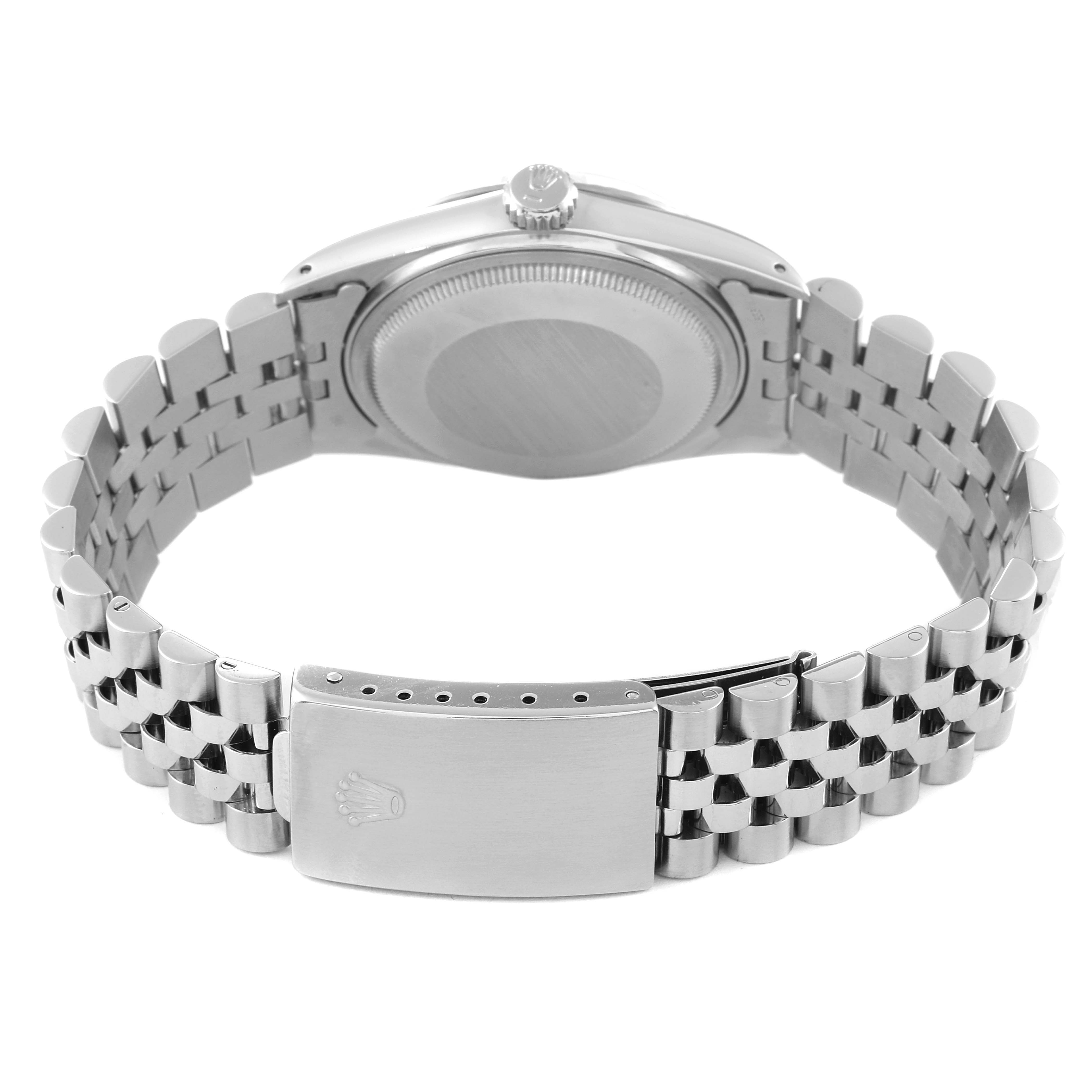The image shows the back and bracelet clasp of a Rolex Datejust 16014 Men's Stainless Steel White Dial 16014 Men's Stainless Steel White Dial watch from a rear angle.