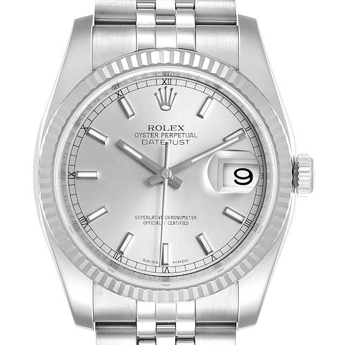 Photo of Rolex Datejust Steel White Gold Silver Dial Mens Watch 116234 Box Card