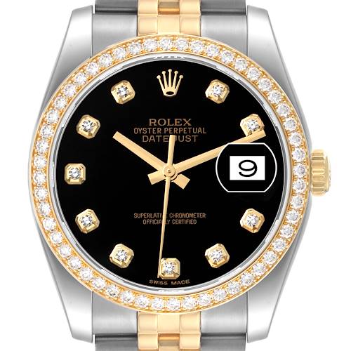 Photo of Rolex Datejust Steel Yellow Gold Diamond Dial Mens Watch 116243 Box Card