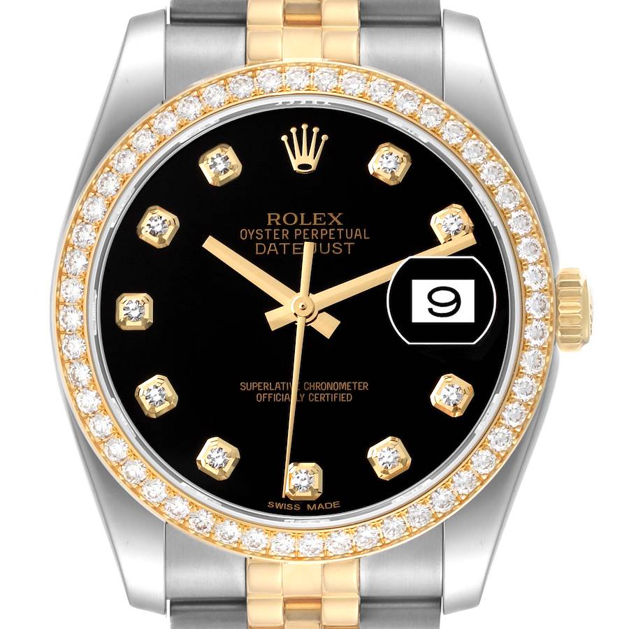Rolex Datejust Steel Yellow Gold Diamond Dial Mens Watch 116243 Box Card SwissWatchExpo