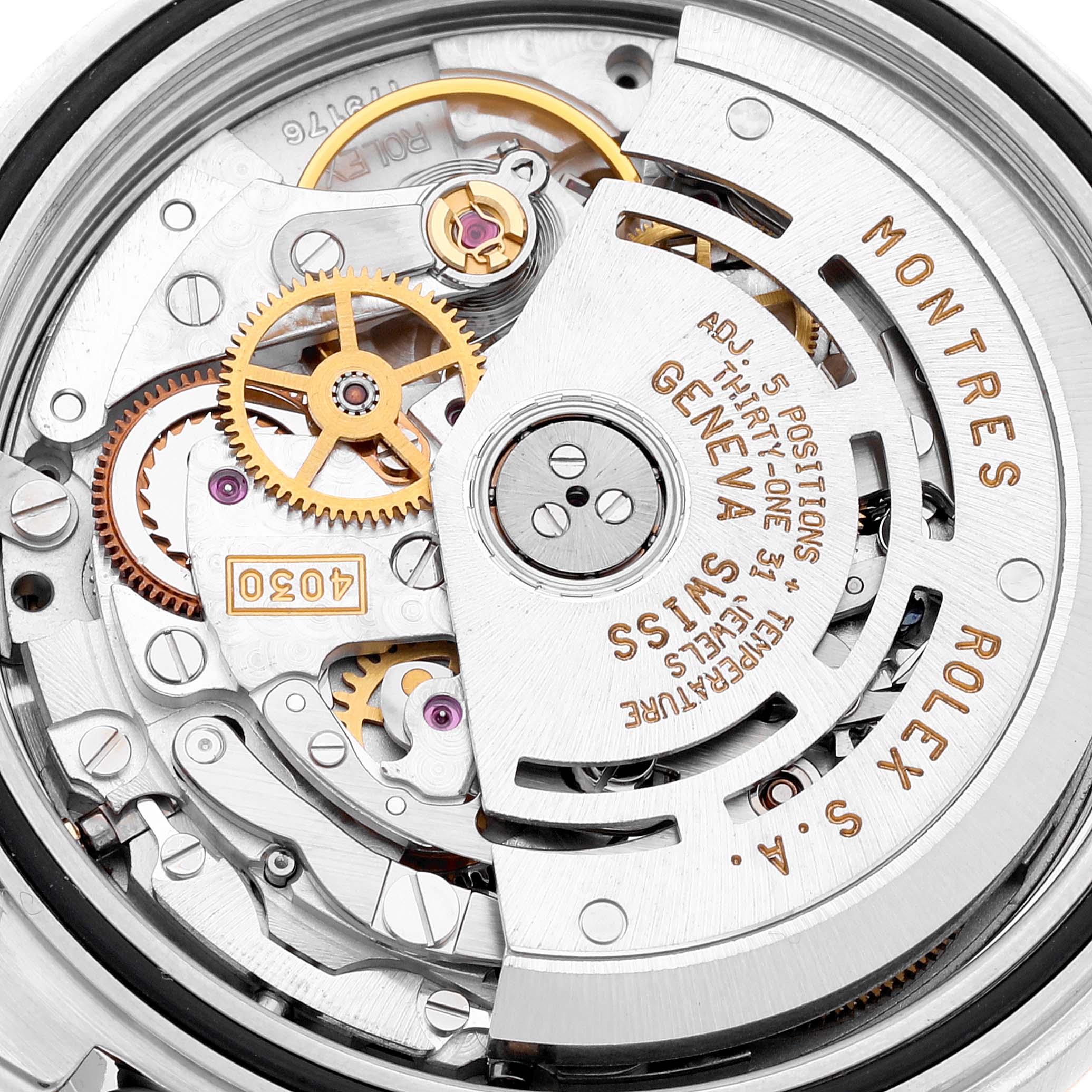This image shows the intricate internal movement of the Rolex Daytona 16523 Men
s Steel and Gold (two tone) White Dial 16523 Men
s Steel and Gold (two tone) White Dial watch, viewed from the back.