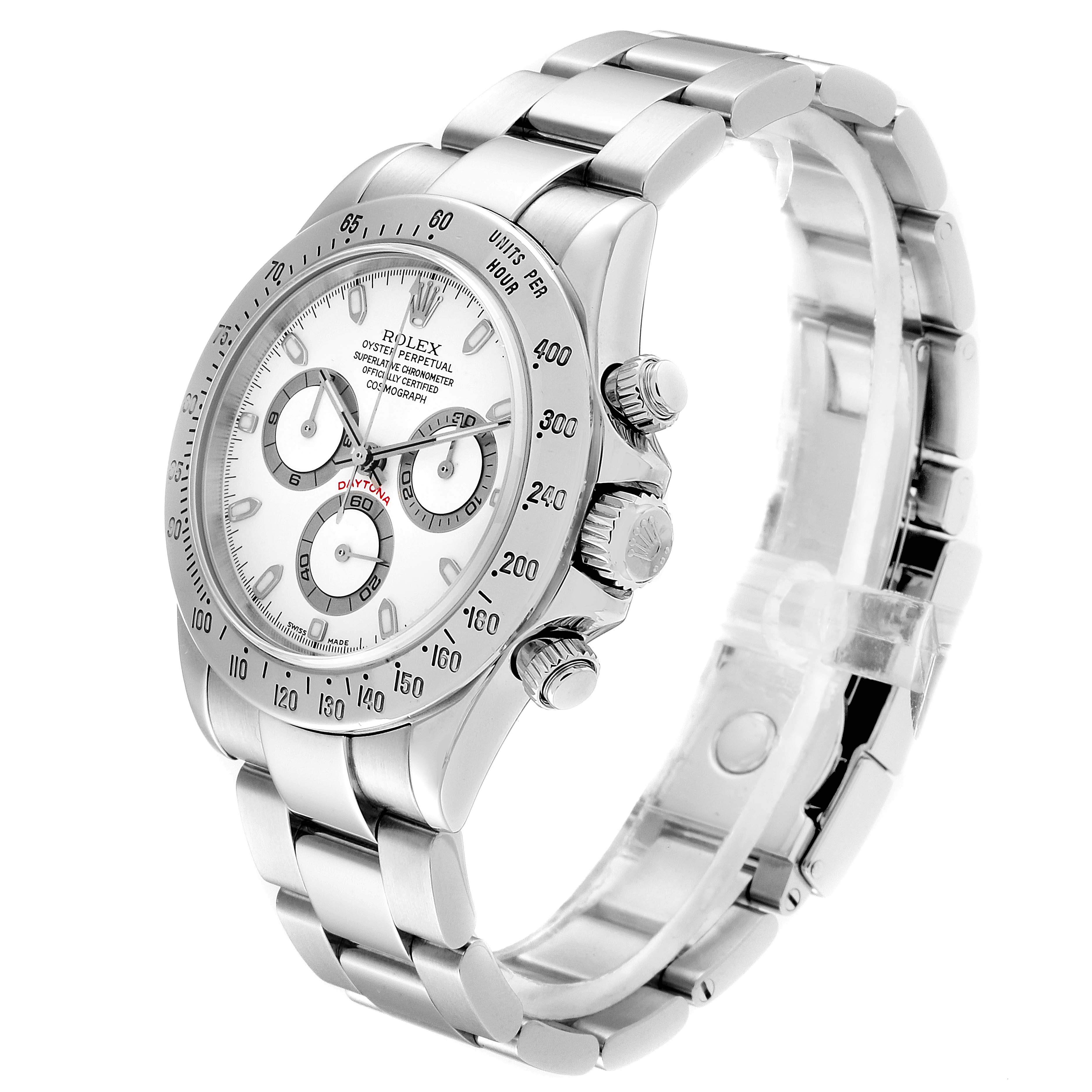 The image shows a Daytonam model by Rolex from a three-quarter angle, highlighting the face, bezel, and band.