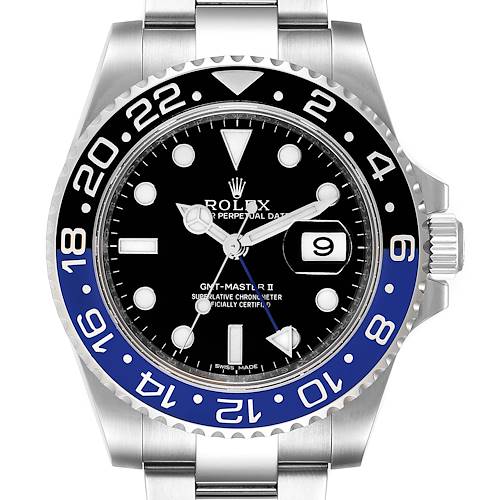 Photo of Rolex GMT Master II Batman Blue Black Bezel Steel Watch 116710 Box Card