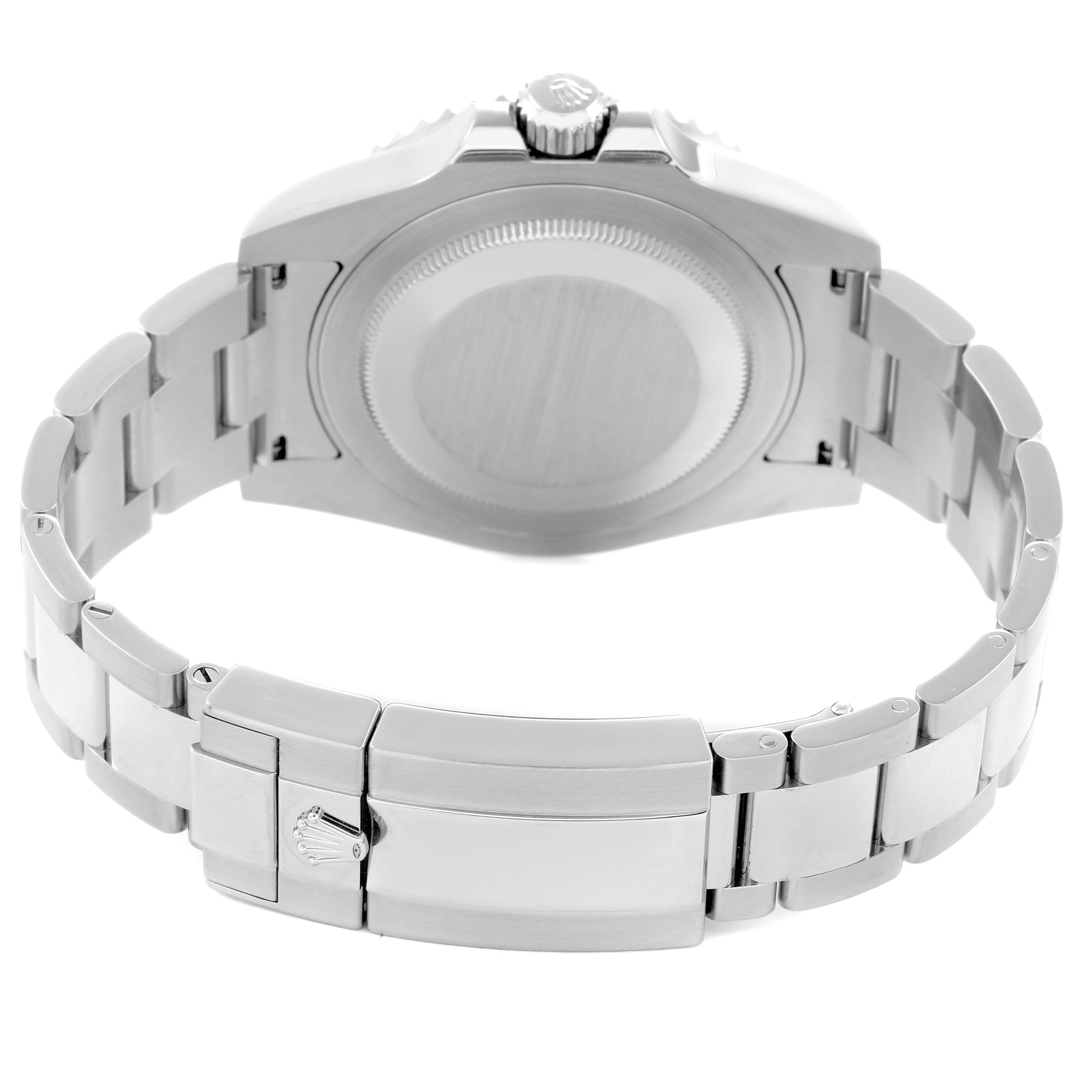 The image shows the back of a Rolex GMT-Master 116710 Men
s Stainless Steel Black Dial, featuring the case back, bracelet, and clasp.