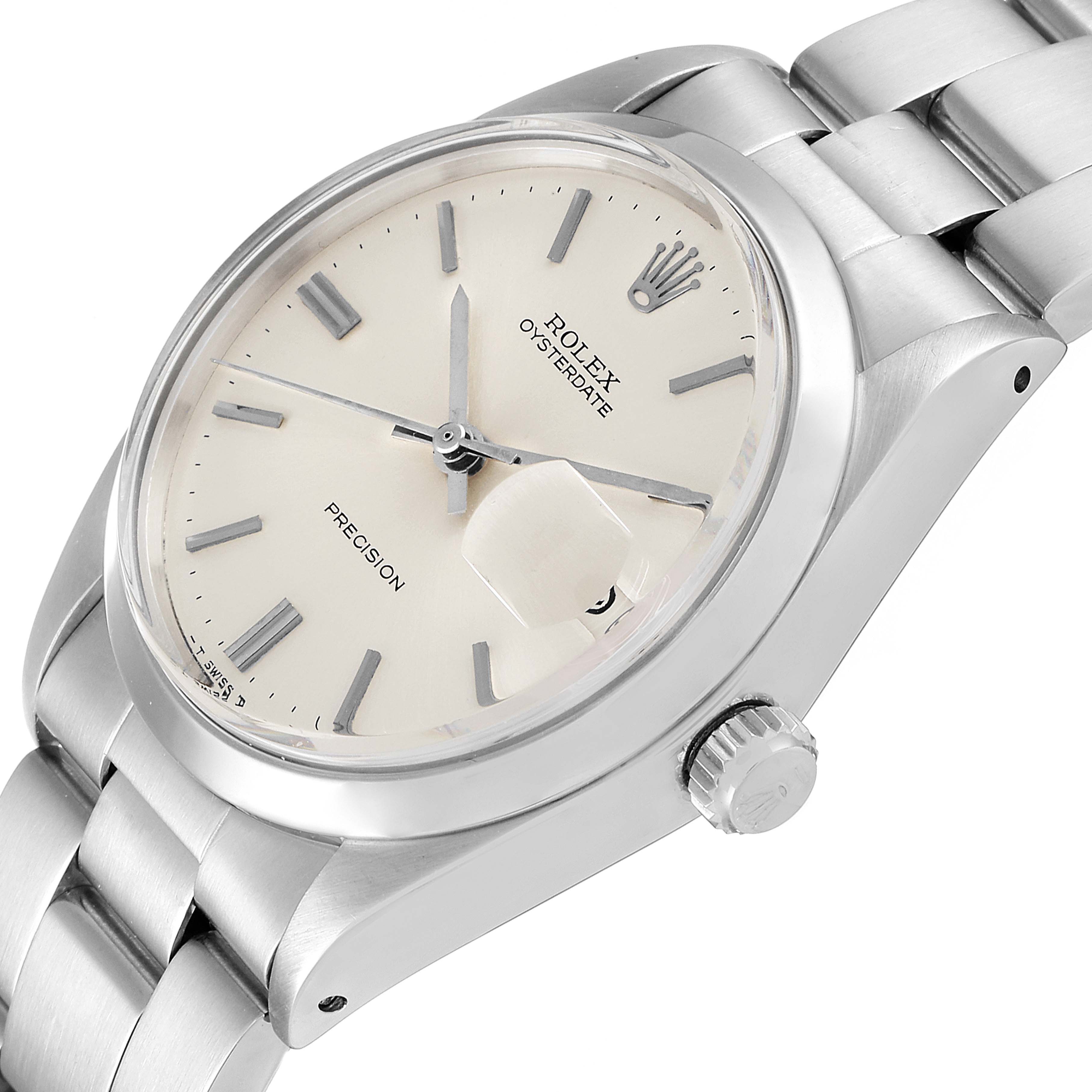 The Rolex Vintage Collection 6694 Men's Stainless Steel Silver Dial 6694 Men's Stainless Steel Silver Dial model is shown from an angled view, displaying the dial, crown, and part of the bracelet.