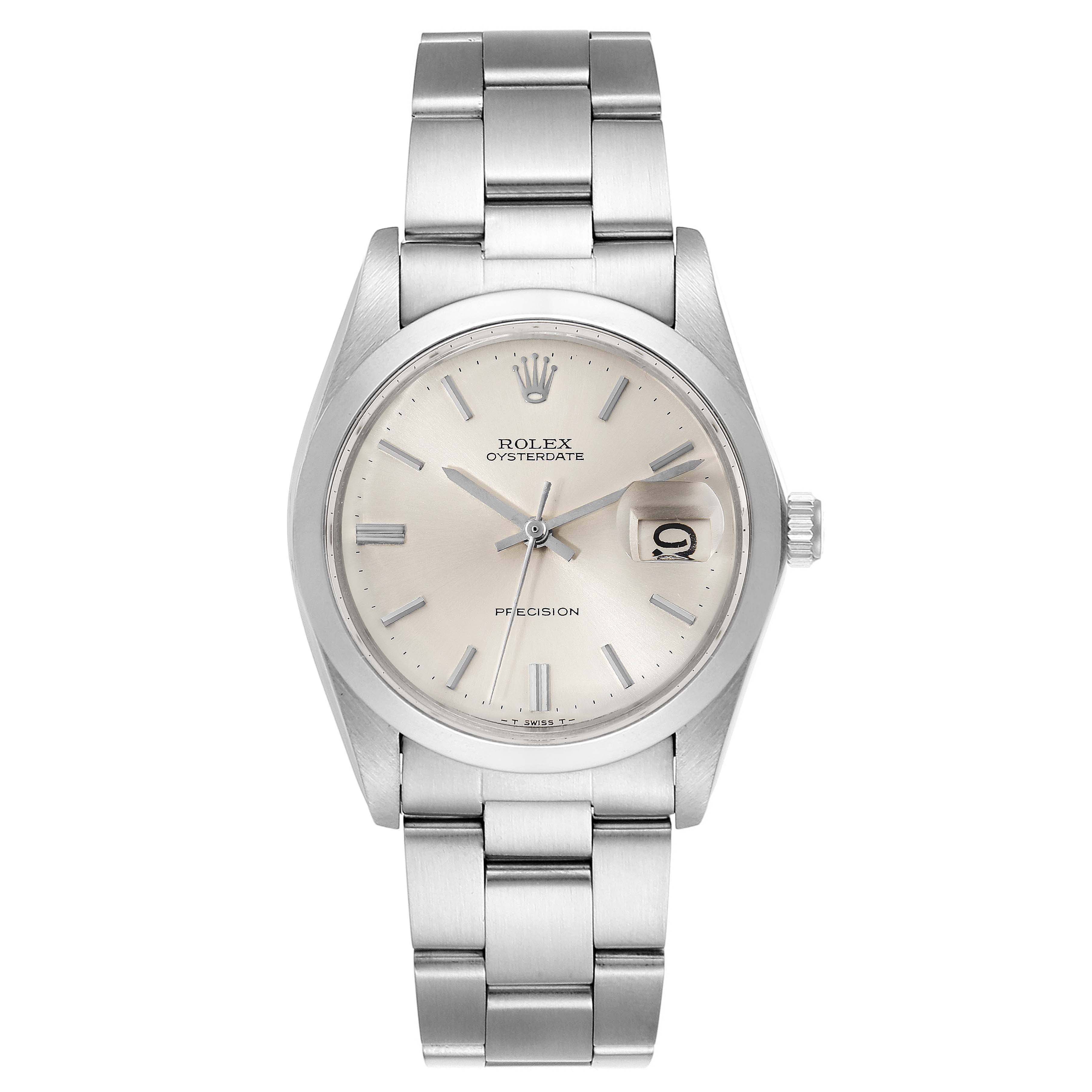 This is a front view of a Rolex Vintage Collection 6694 Men's Stainless Steel Silver Dial 6694 Men's Stainless Steel Silver Dial watch, showing the dial, bracelet, and crown.