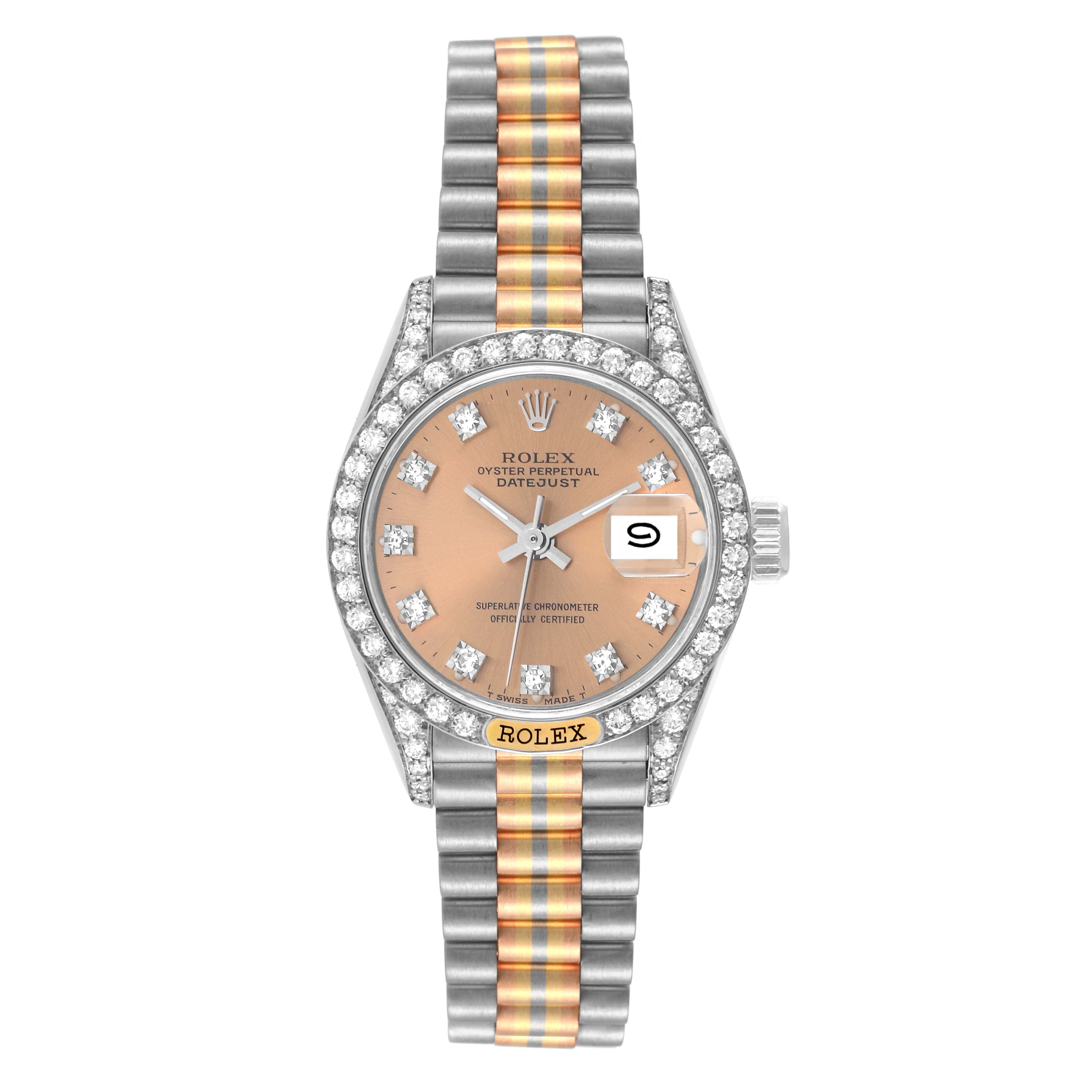 The image shows a frontal view of the Rolex President 69159 Women's Steel and Gold (two tone) Champagne Dial 69159 Women's Steel and Gold (two tone) Champagne Dial model watch, displaying its dial, bezel, and bracelet.