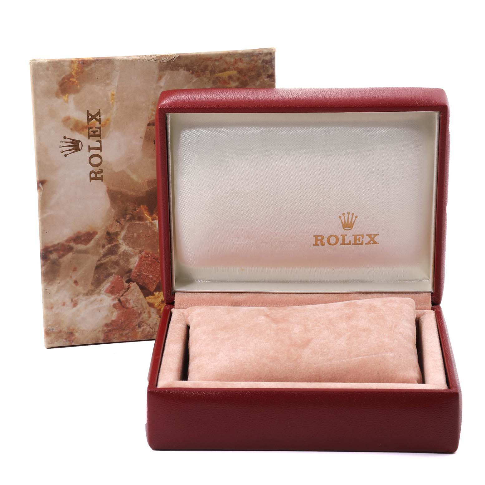 The image shows an open Rolex President 69159 Women's Steel and Gold (two tone) Champagne Dial 69159 Women's Steel and Gold (two tone) Champagne Dial model watch box with a cushion inside and an outer branded box in the background.