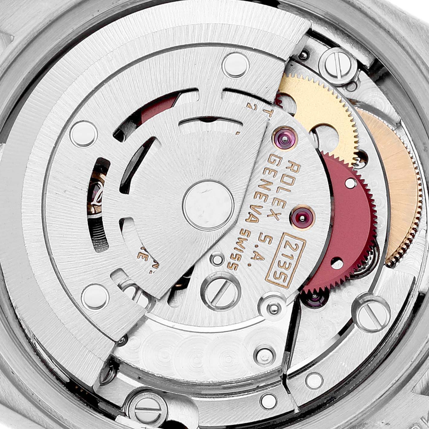 This is a close-up view of the inner mechanical movement of a Rolex President 69159 Women's Steel and Gold (two tone) Champagne Dial 69159 Women's Steel and Gold (two tone) Champagne Dial watch model.