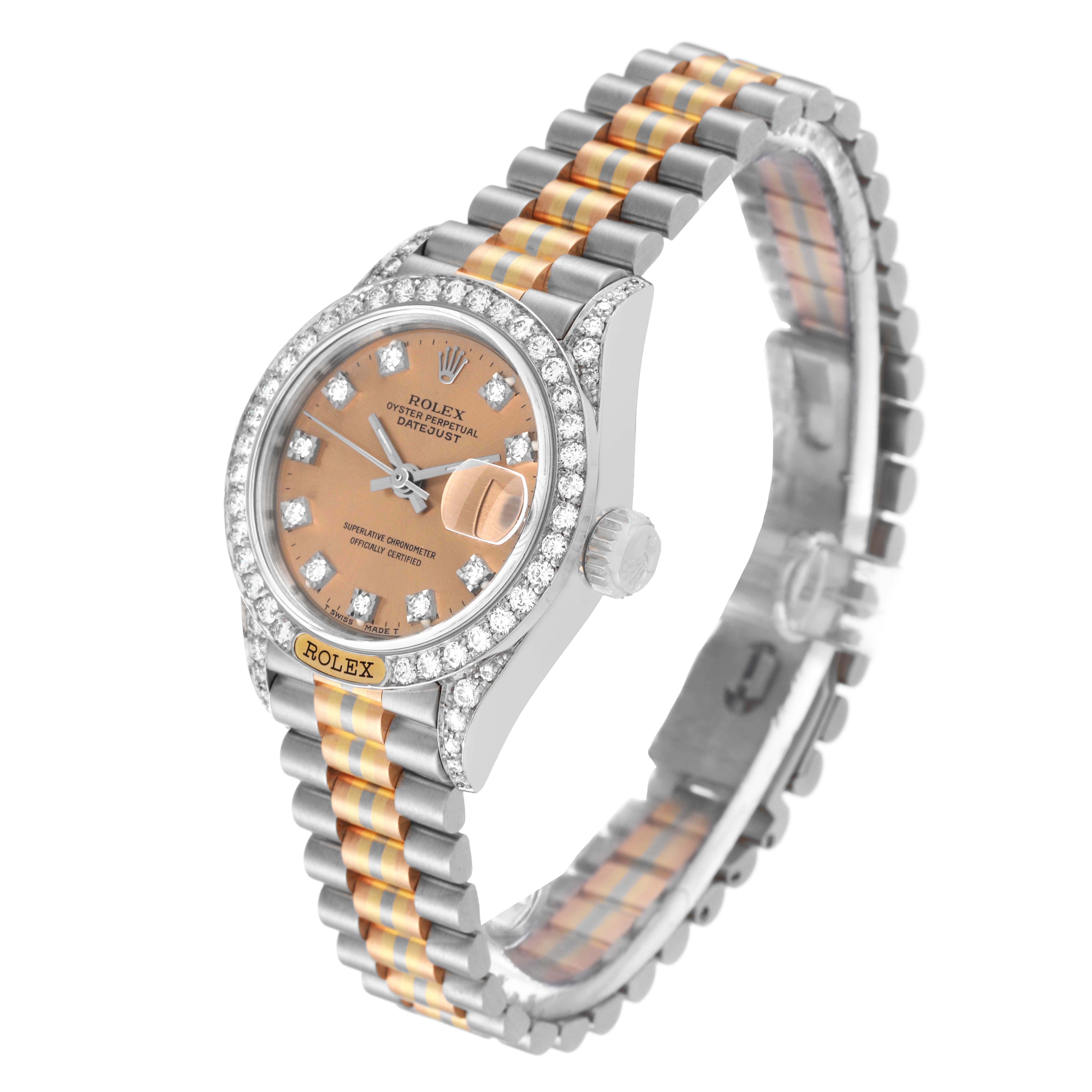 The Rolex President 69159 Women's Steel and Gold (two tone) Champagne Dial 69159 Women's Steel and Gold (two tone) Champagne Dial model watch is shown at a three-quarter angle, displaying the face, bezel, crown, and two-tone bracelet.