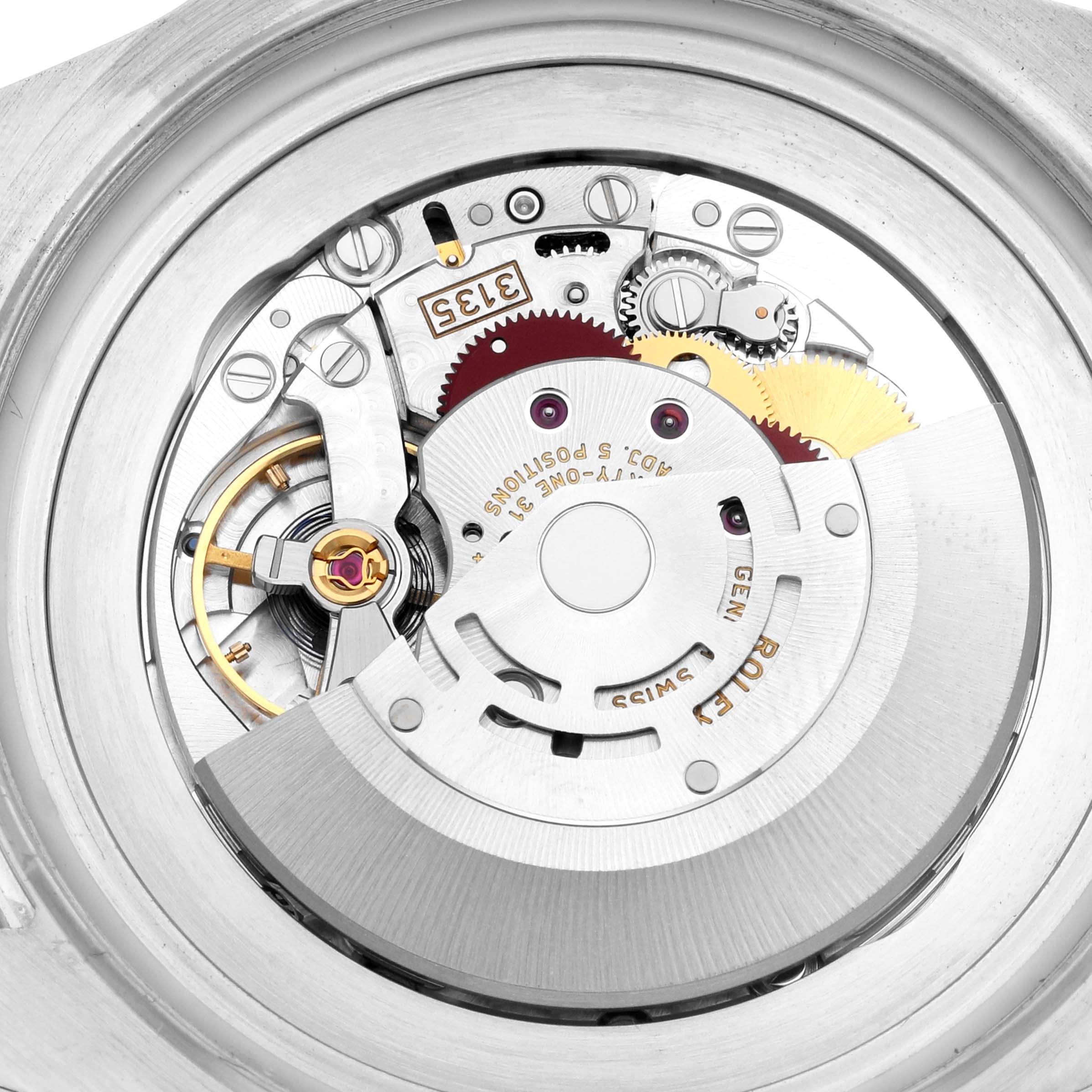 This image shows the internal mechanism of the Rolex Sea-Dweller 116660 Men
s Stainless Steel Blue Dial watch, highlighting gears and movement parts from a top-down angle.