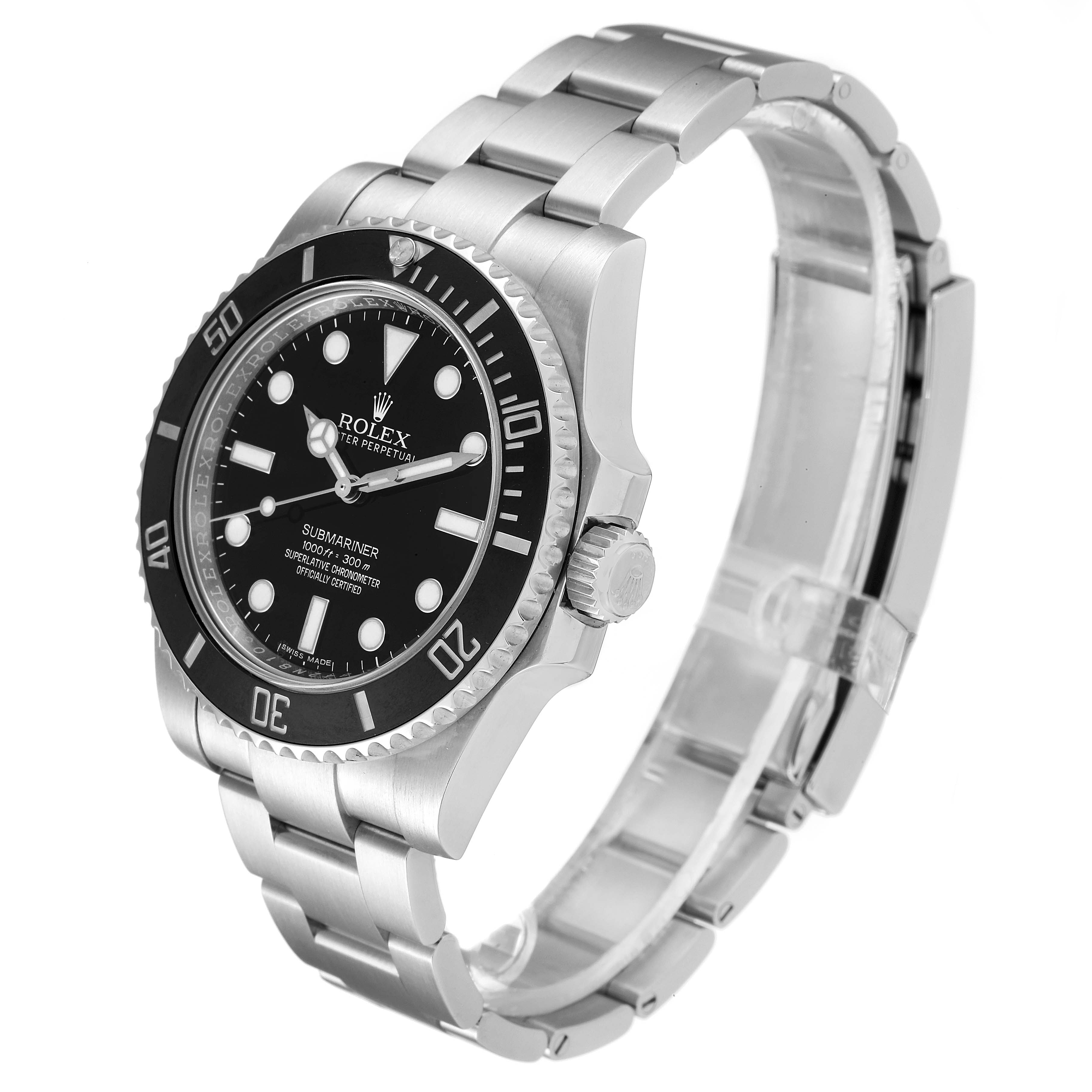 The image shows a Rolex Submariner 114060 Men's Stainless Steel Black Dial 114060 Men's Stainless Steel Black Dial watch at an angle, clearly displaying its face, bezel, crown, and metal bracelet.