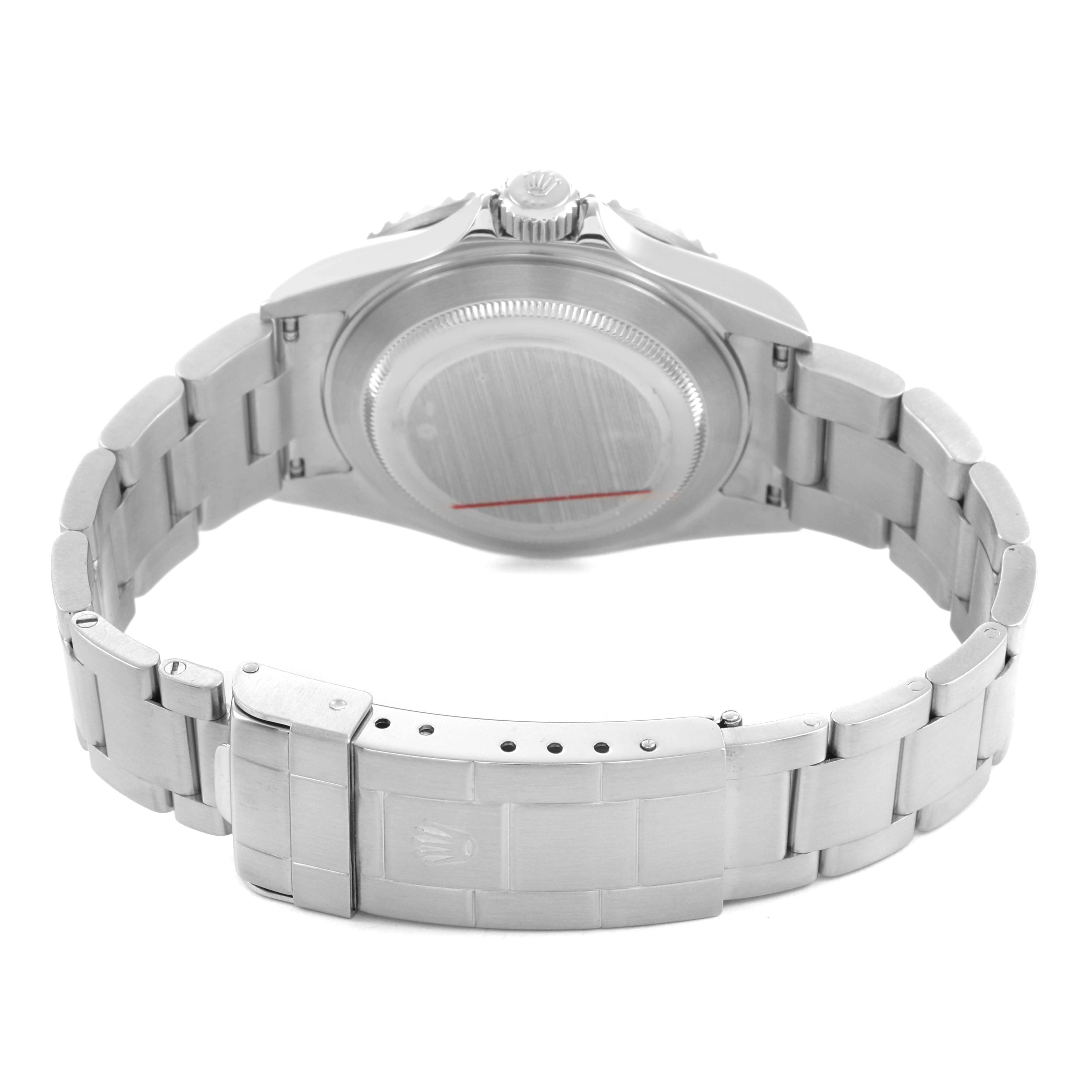 The image shows the back and bracelet of a Rolex Submariner 16610 Men's Stainless Steel Black Dial, highlighting the clasp and case back.