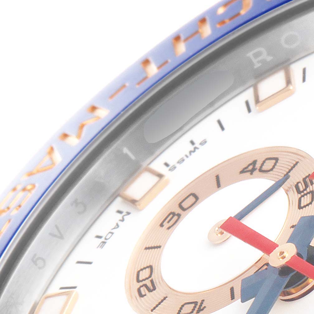 Close-up of the Rolex Yacht-Master 116681 Men
s Steel and Gold (two tone) White Dial 116681 Men
s Steel and Gold (two tone) White Dial showing a portion of the dial, hands, and part of the bezel.