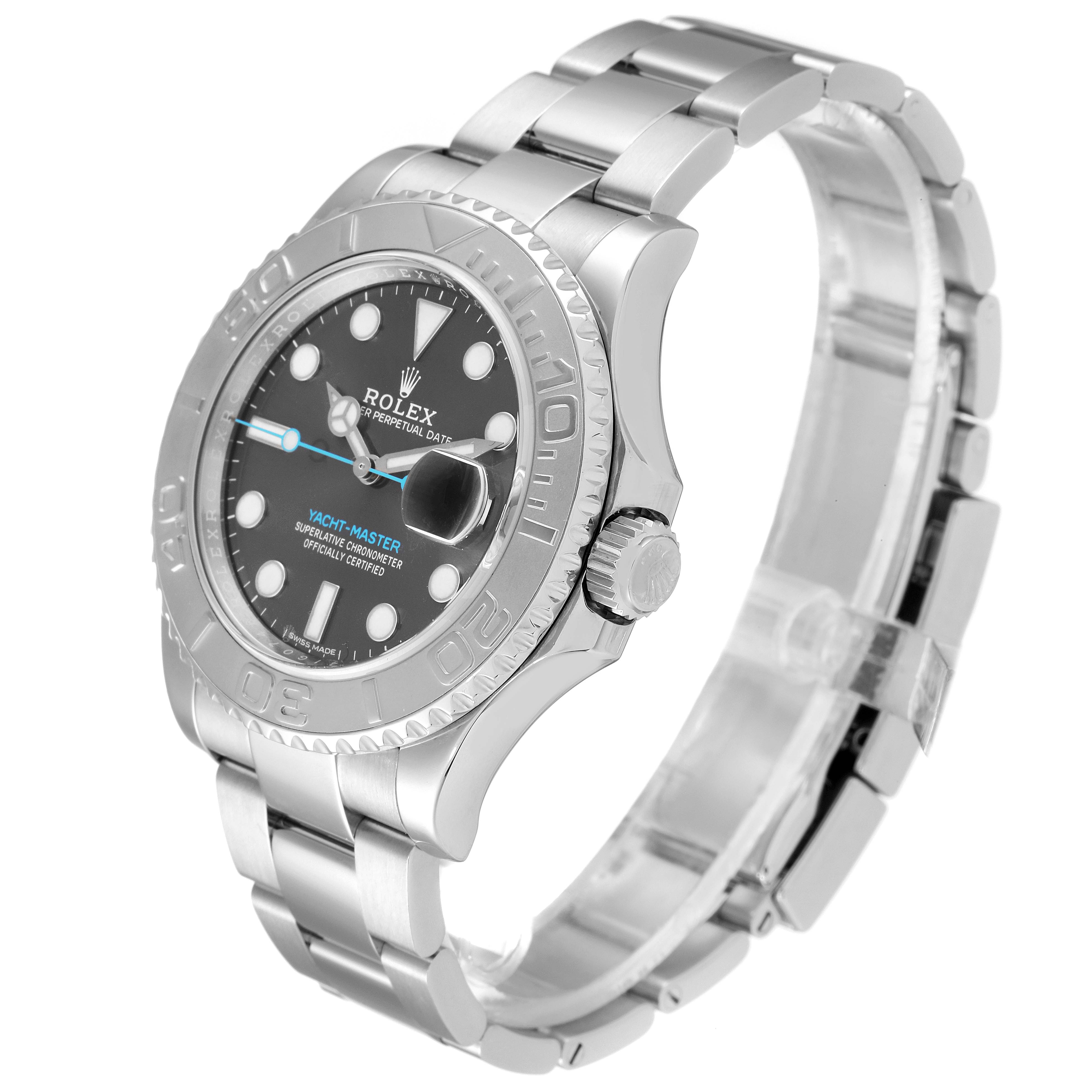 The image shows a Rolex Yacht-Master 116622 Men
s Stainless Steel Grey Dial 116622 Men
s Stainless Steel Grey Dial watch angled from the front-left, displaying the bracelet, bezel, dial, and crown.