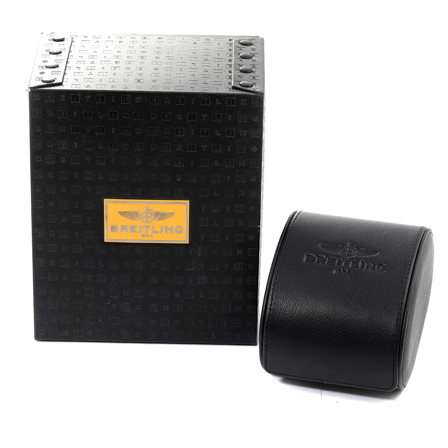 The image shows the packaging and leather watch case for the Bentley model by Breitling.