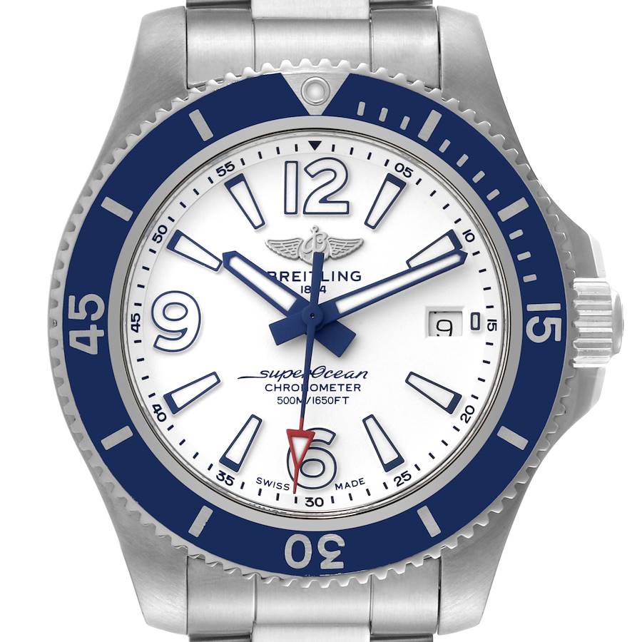 Breitling Superocean 42 White Dial Steel Mens Watch A17366 Box Card SwissWatchExpo