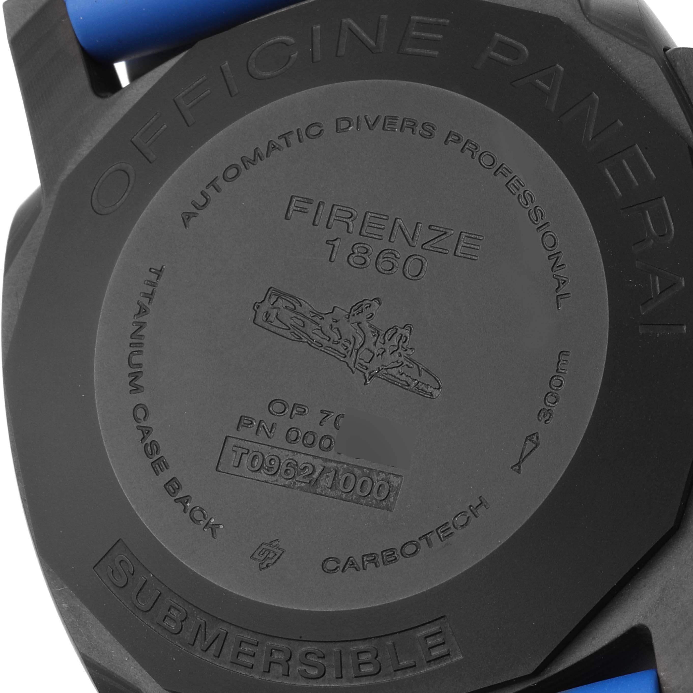 The image shows the case back of a Panerai Submersible PAM00616 Men's Ceramic Black Dial PAM00616 Men's Ceramic Black Dial watch, highlighting its engravings and markings.