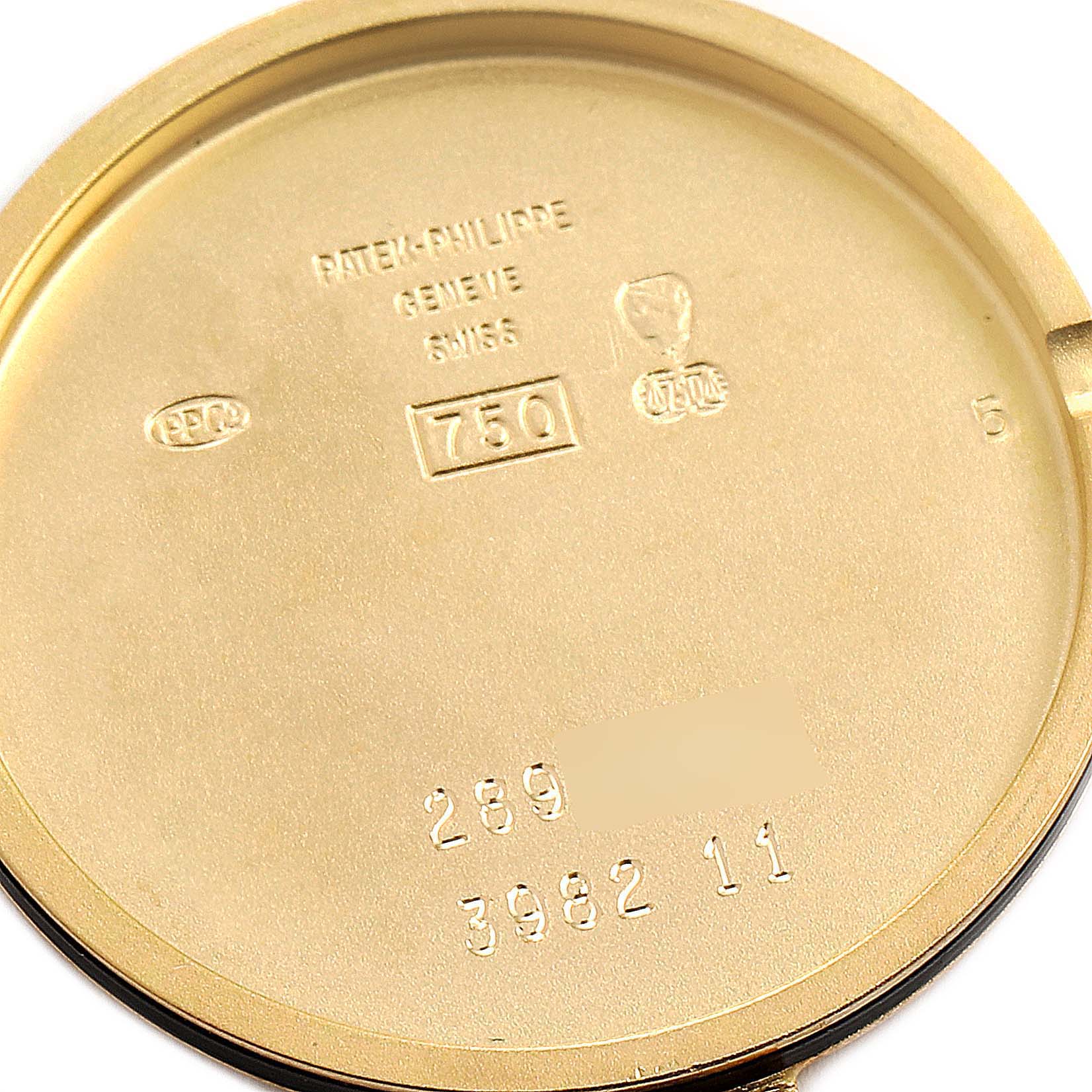 This image shows the inside back case of the Patek Philippe 3982/11 Women's Yellow Gold  3982/11 Women's Yellow Gold  Ladies Watch model 3982 made of 18k yellow gold.