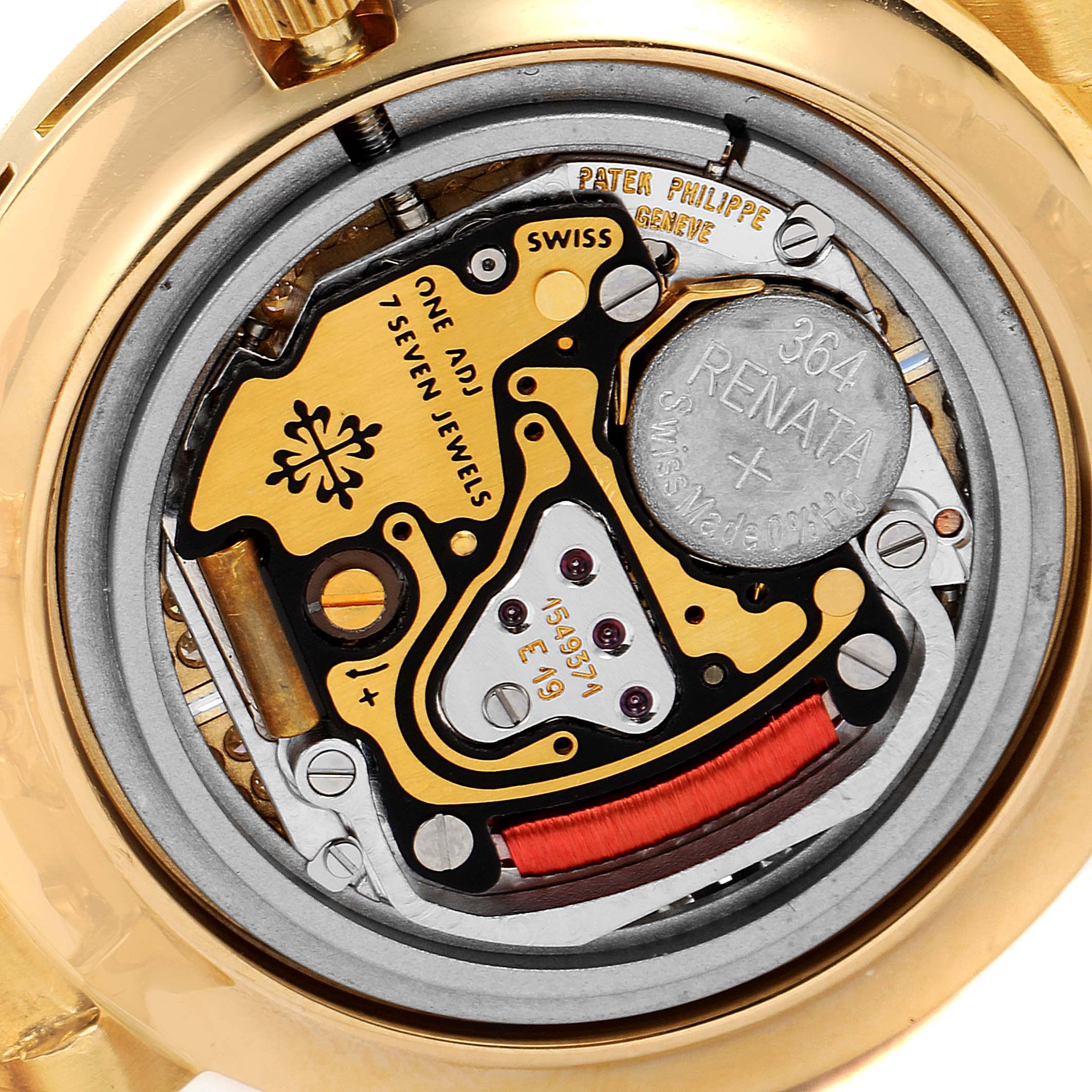 The image shows the internal mechanism and components of a Patek Philippe 3982/11 Women's Yellow Gold  3982/11 Women's Yellow Gold  3982 Ladies Watch from the back.