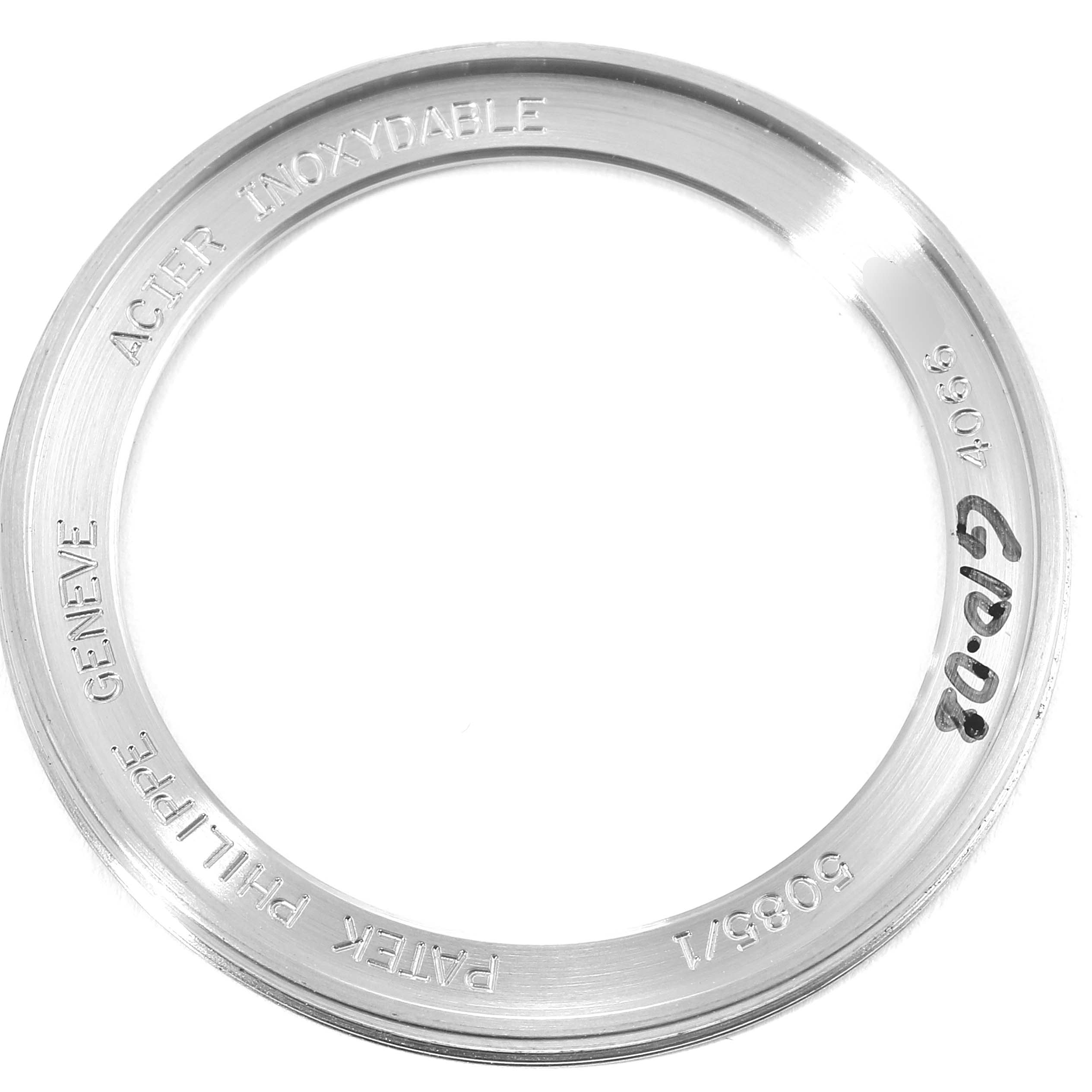 The image shows a stainless steel bezel ring for the Neptune model by Patek Philippe, viewed from above.