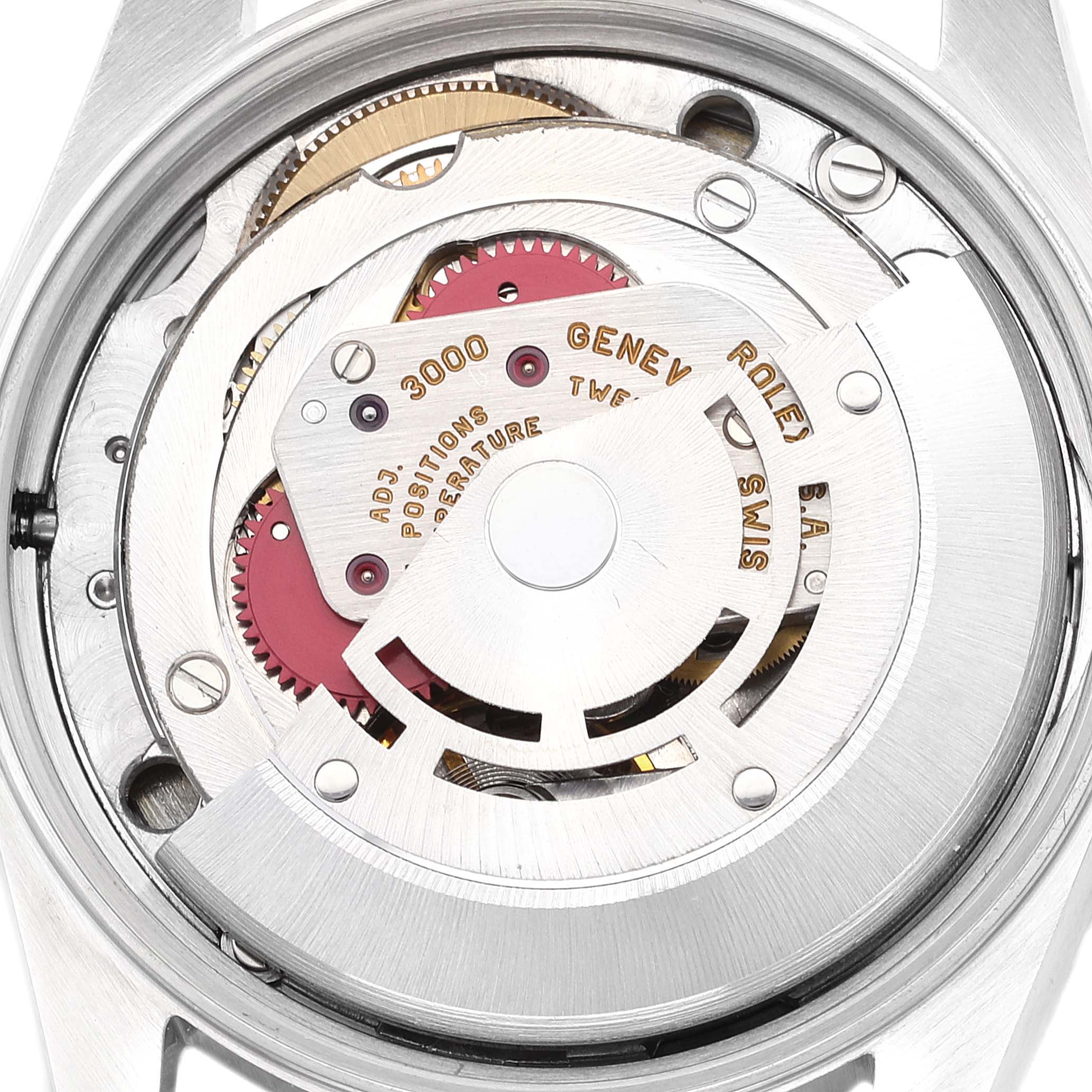 The image shows the internal mechanical movement of an Air-King model watch by Rolex from a top view.