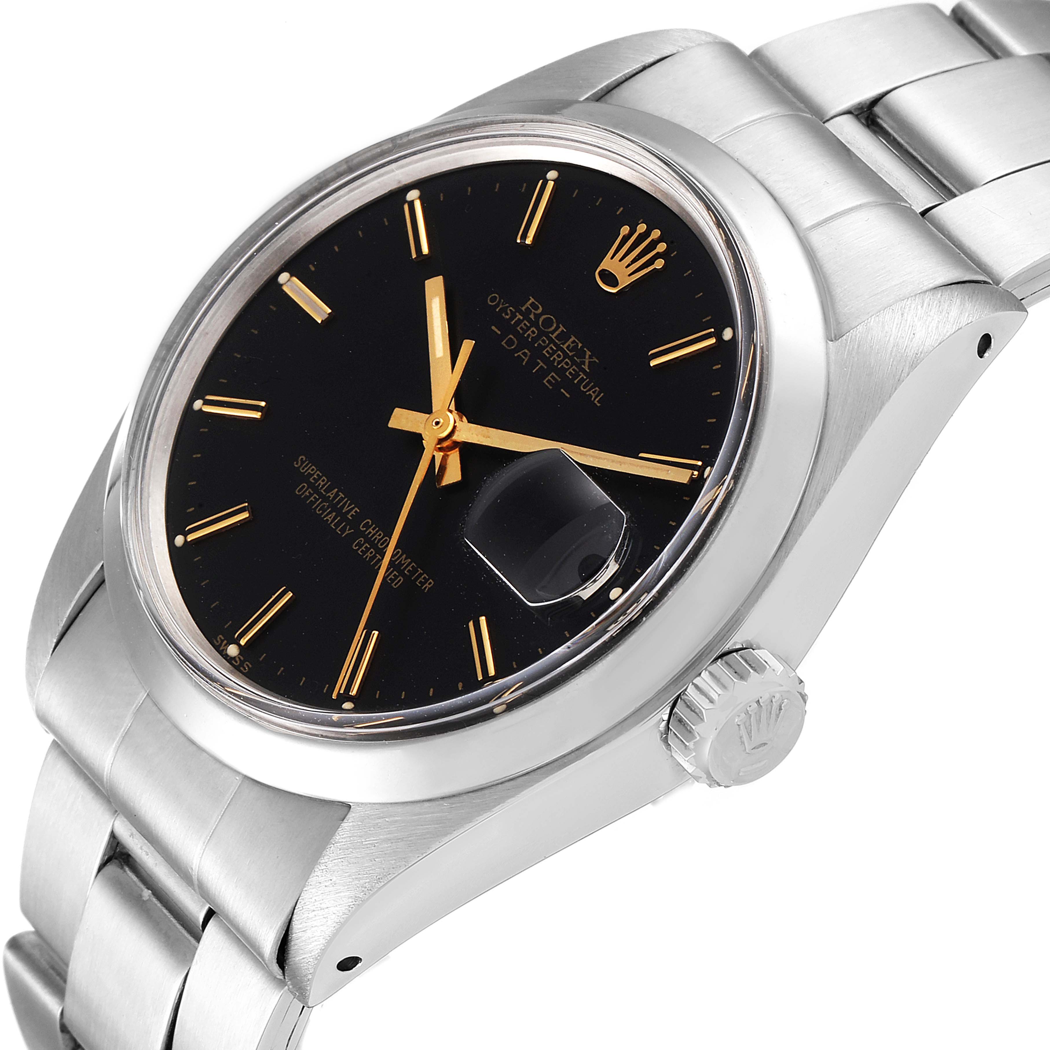 The image shows the Vintage Collection model watch by Rolex at a three-quarter angle, highlighting the dial, bracelet, crown, and magnified date window.