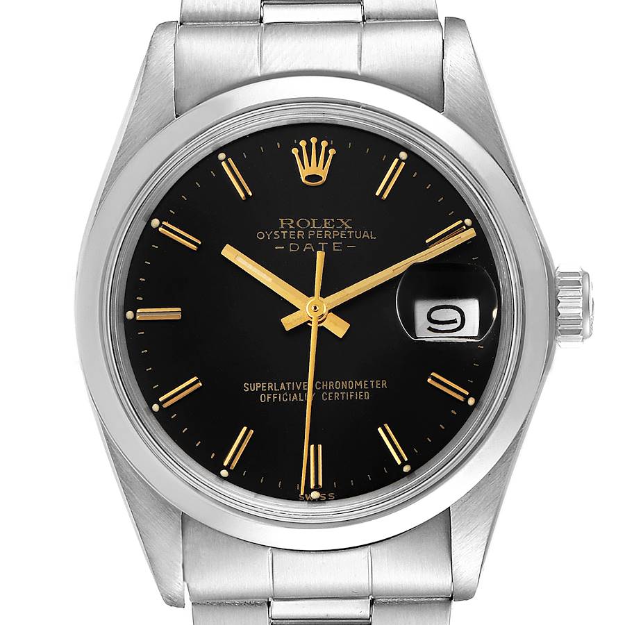 Rolex Date Black Dial Vintage Stainless Steel Mens Watch 1500 SwissWatchExpo