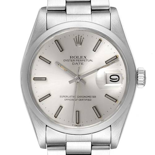 Photo of Rolex Date Stainless Steel Silver Dial Vintage Mens Watch 1500