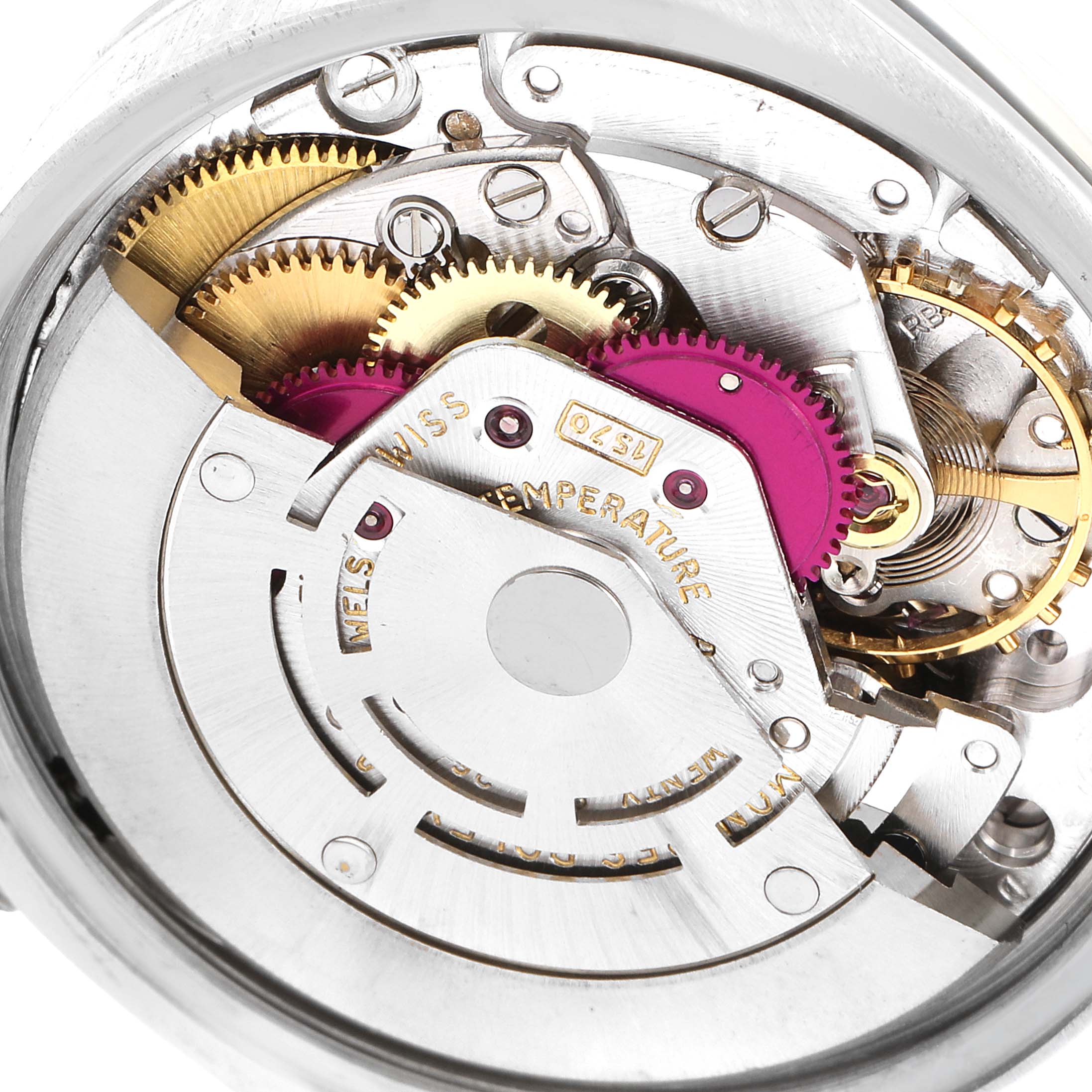 This image shows a close-up view of the internal mechanism of the Vintage Collection model by Rolex.