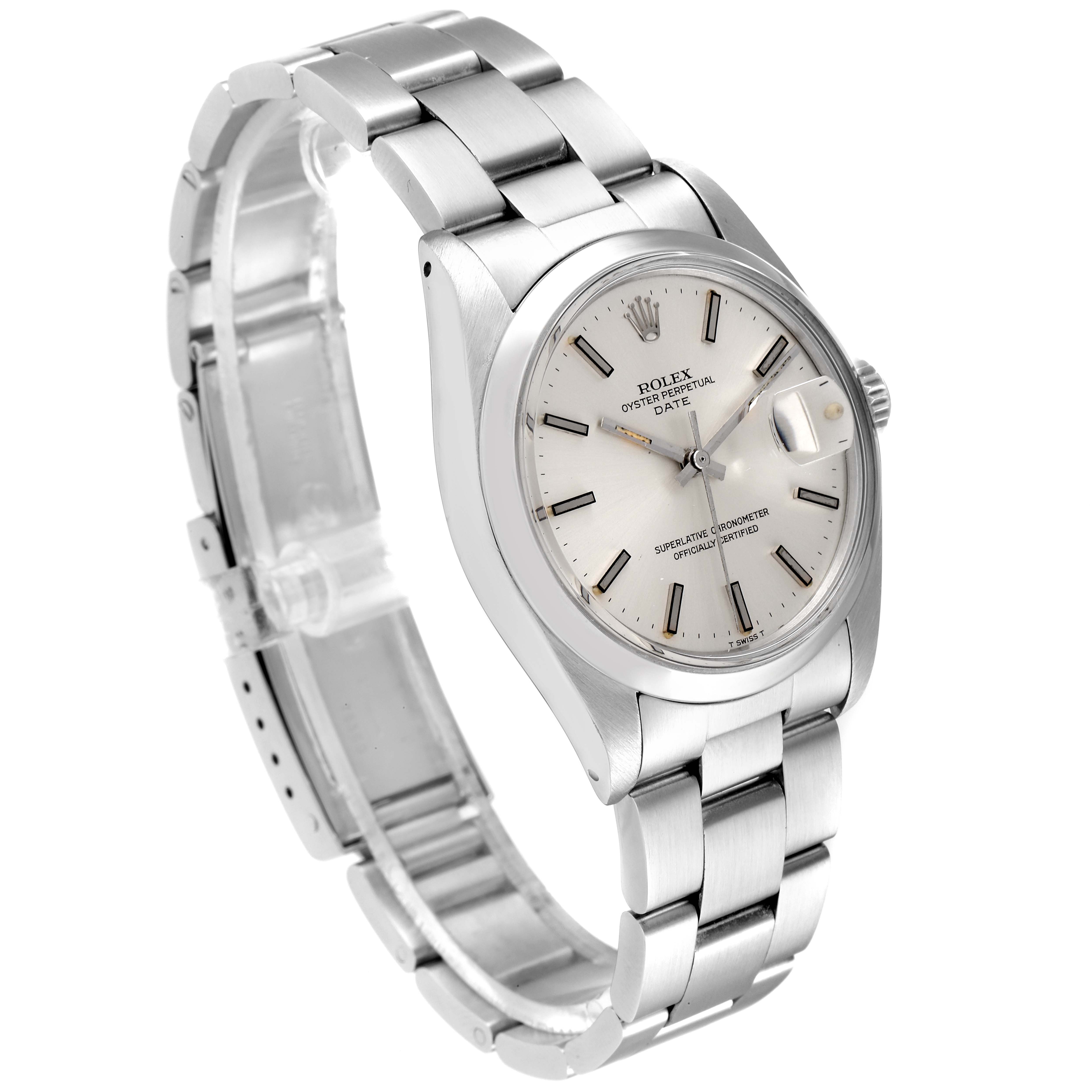 The Rolex Vintage Collection 1500 Men
s Stainless Steel Silver Dial 1500 Men
s Stainless Steel Silver Dial watch is shown at a three-quarter angle, highlighting the dial, bezel, bracelet, and clasp.