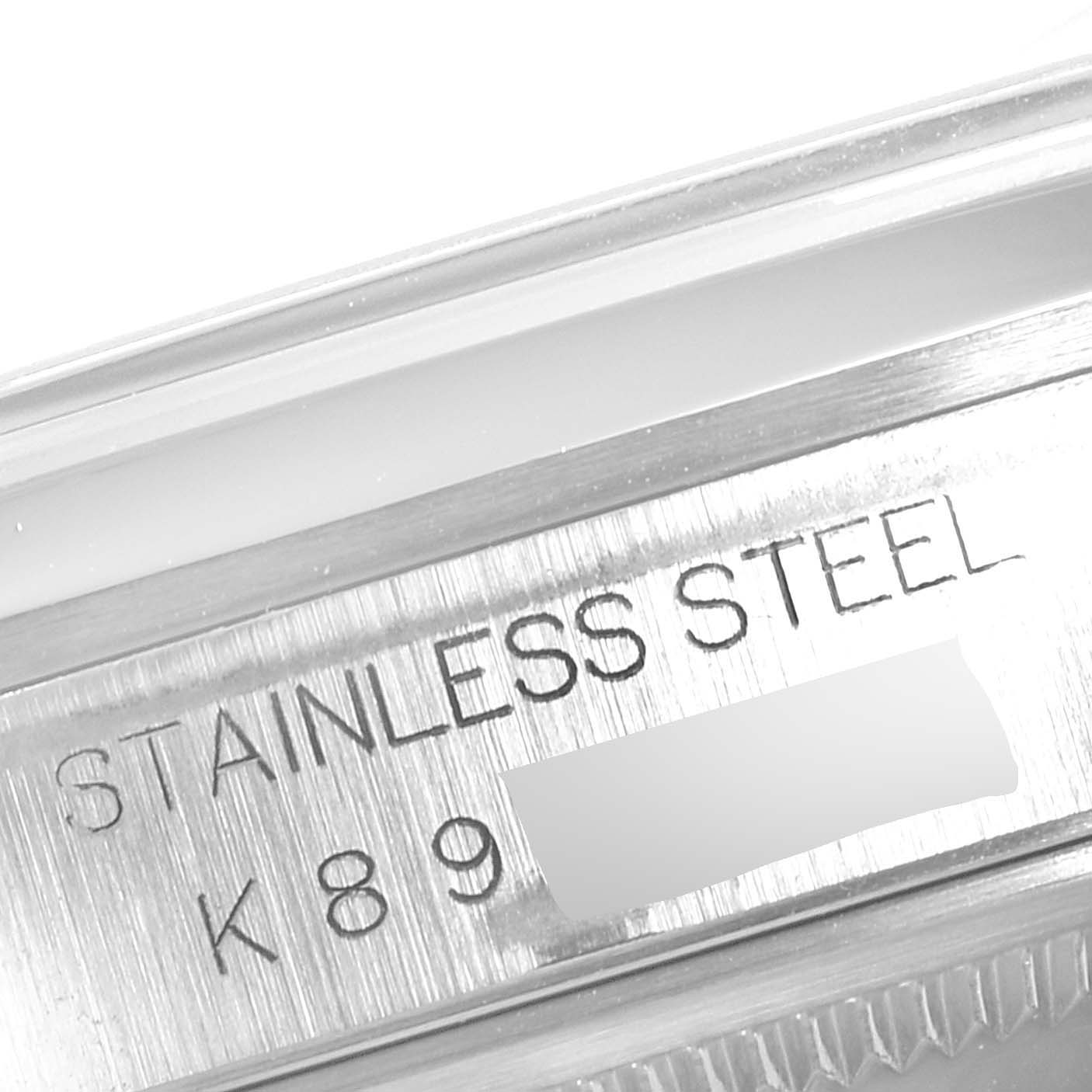 This image shows the side engraving of the stainless steel casing on a Rolex Datejust 16200 Men
s Stainless Steel Grey Dial 16200 Men
s Stainless Steel Grey Dial watch.