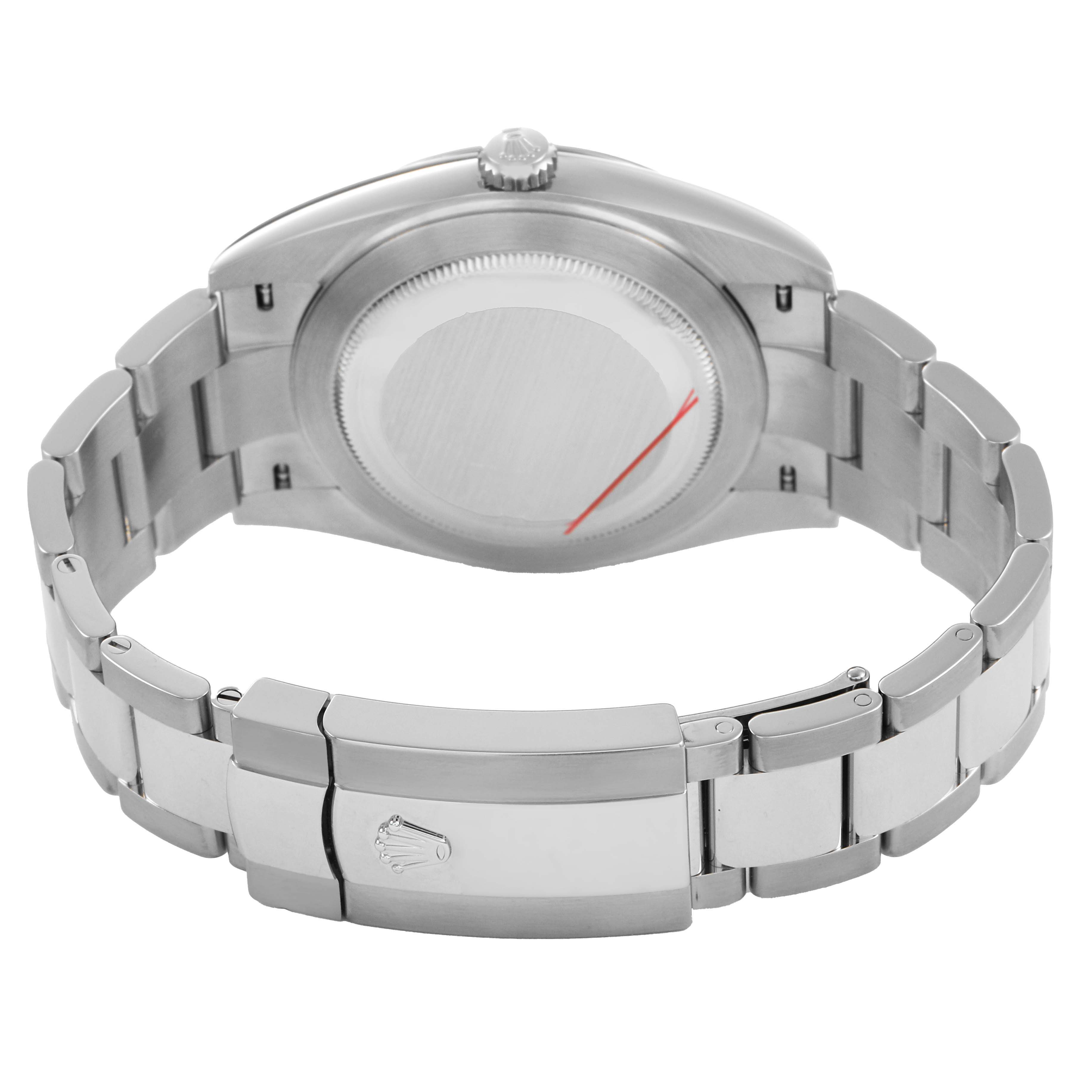 The image shows the back and clasp of a Rolex Datejust 41 126300 Men's Stainless Steel Black Dial watch, highlighting the bracelet and case back.