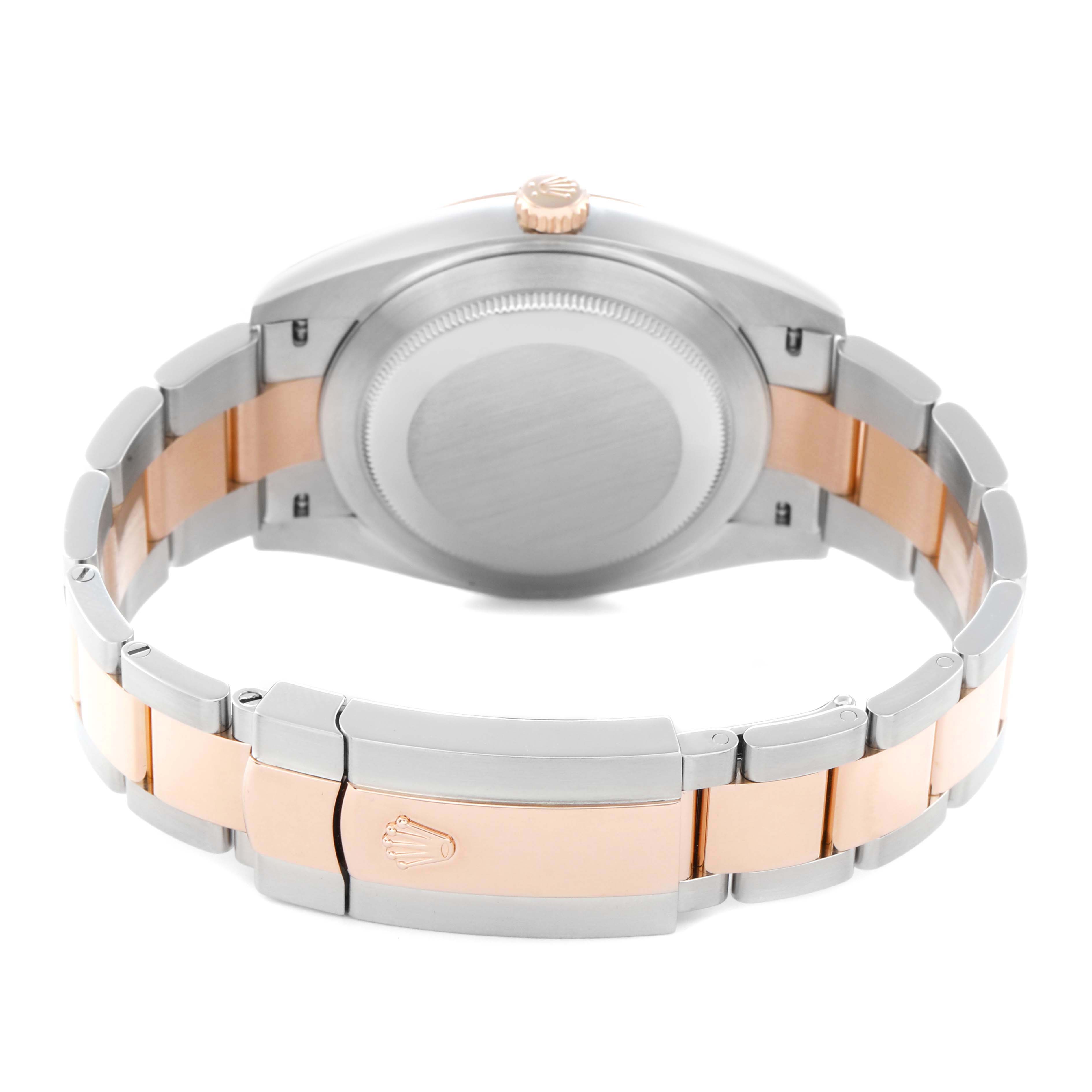 The image shows the back of the Rolex Datejust 41 126301 Men's Steel and Gold (two tone) Mother of Pearl Dial, highlighting the case back and two-tone bracelet with clasp.