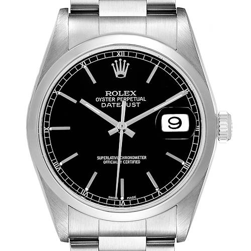 Photo of Rolex Datejust Black Dial Oyster Bracelet Steel Mens Watch 16200 Box Papers