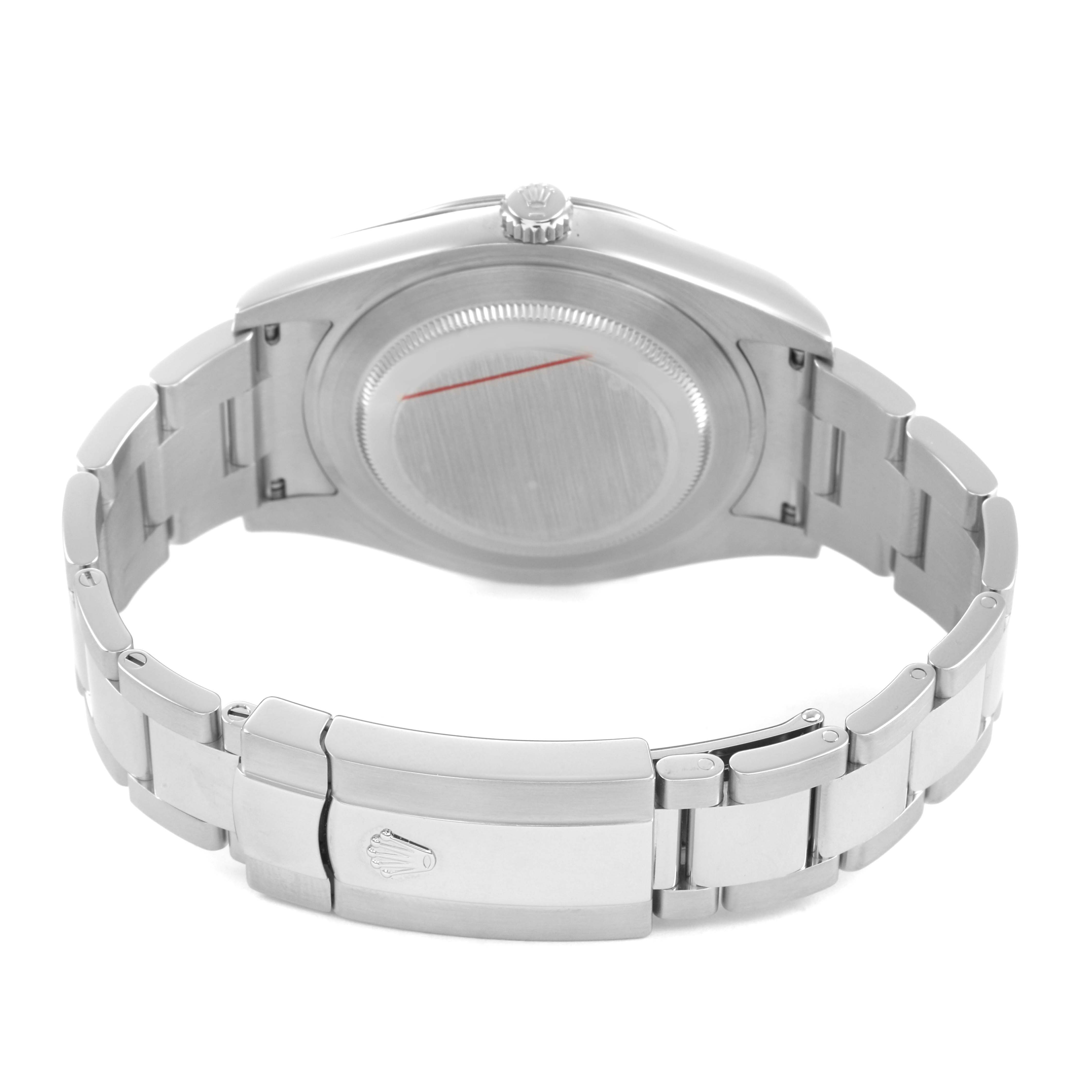 The image shows the back case and clasp of a Rolex Datejust 41 116300 Men's Stainless Steel Black Dial, viewed from an angle displaying the bracelet and crown.