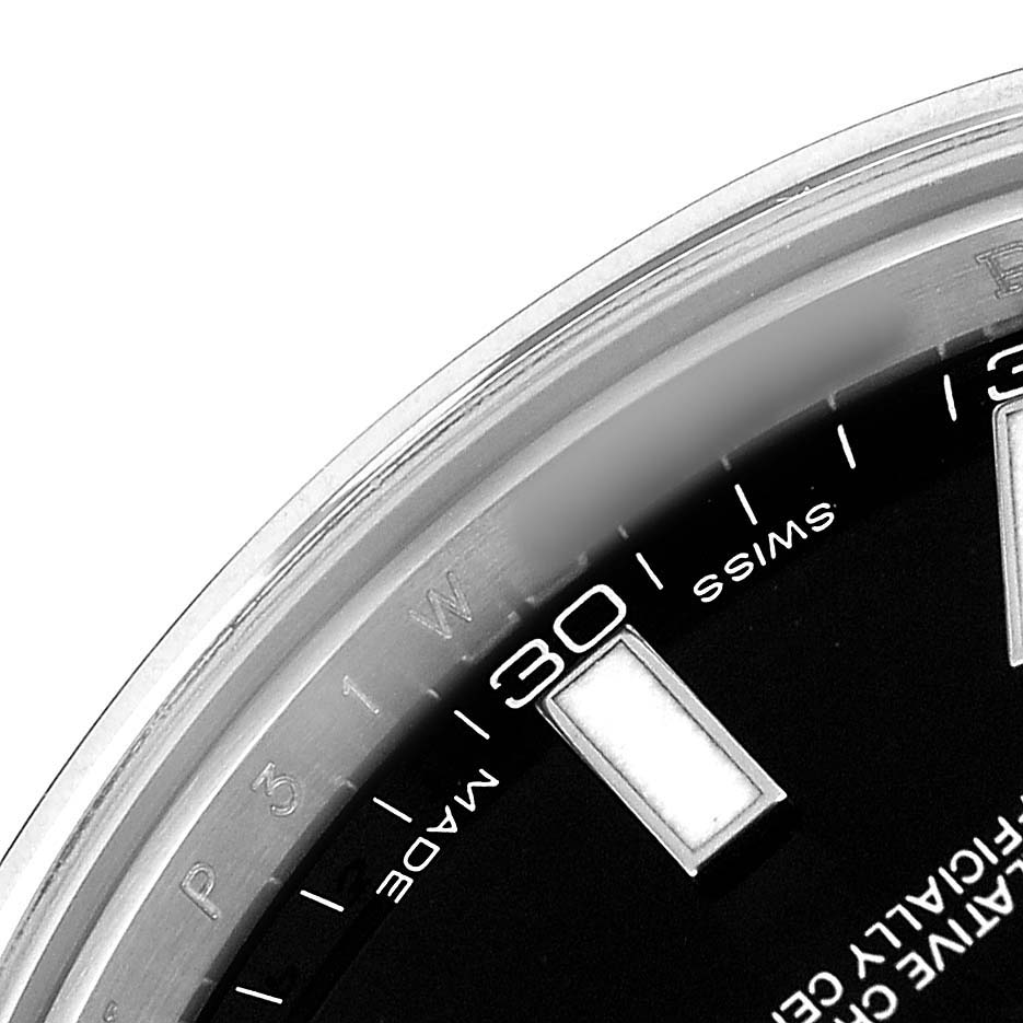 The image shows a close-up of the dial and outer edge of the Rolex Datejust 41 116300 Men's Stainless Steel Black Dial, focusing on the 30-minute marker.