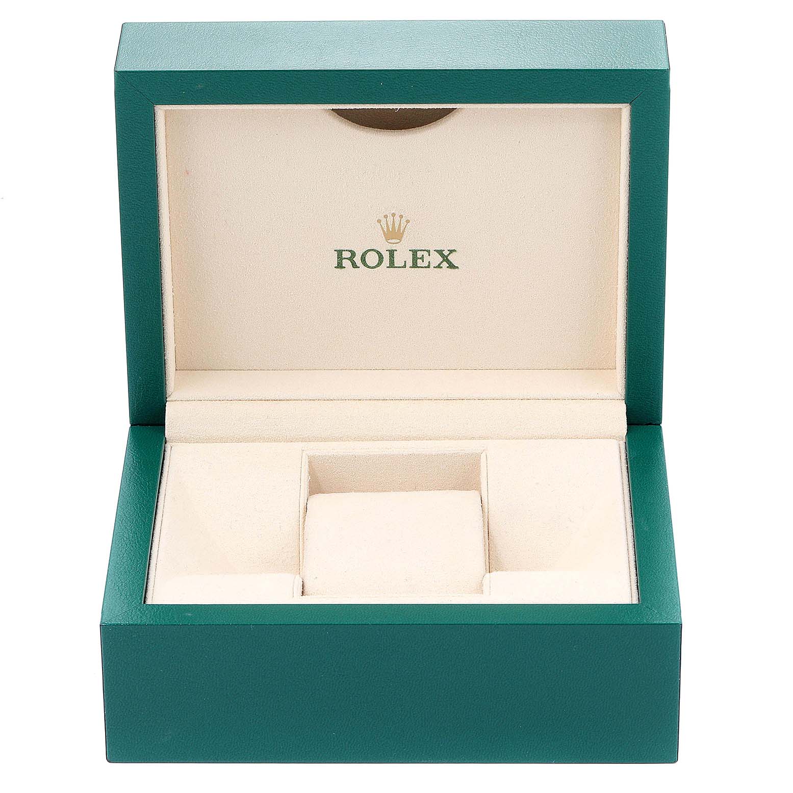 The image shows an open watch box for a Mid-Size Rolex model, viewed from the front.