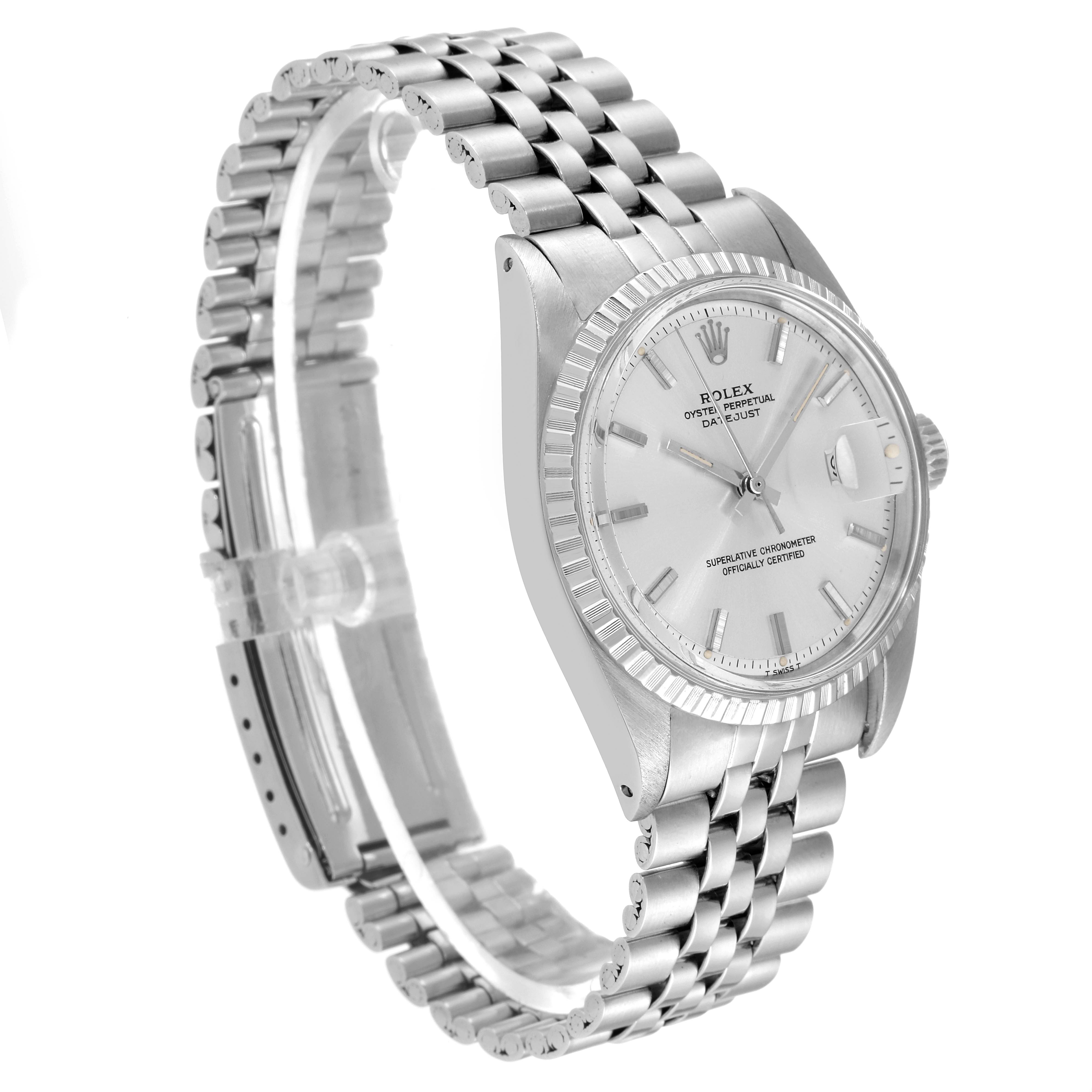 The Rolex Vintage Collection 1603 Men
s Stainless Steel Silver Dial 1603 Men
s Stainless Steel Silver Dial model is shown at a three-quarter angle, displaying the watch face, bezel, bracelet, and clasp.