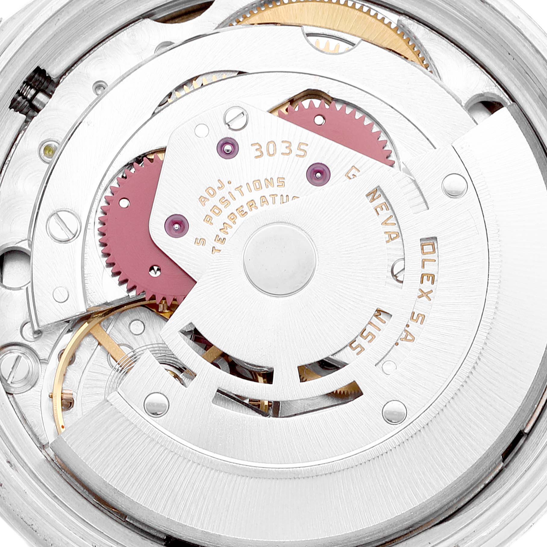 This image shows a close-up view of the movement and inner mechanics of a Rolex Vintage Collection 16030 Men
s Stainless Steel Silver Dial 16030 Men
s Stainless Steel Silver Dial model watch.