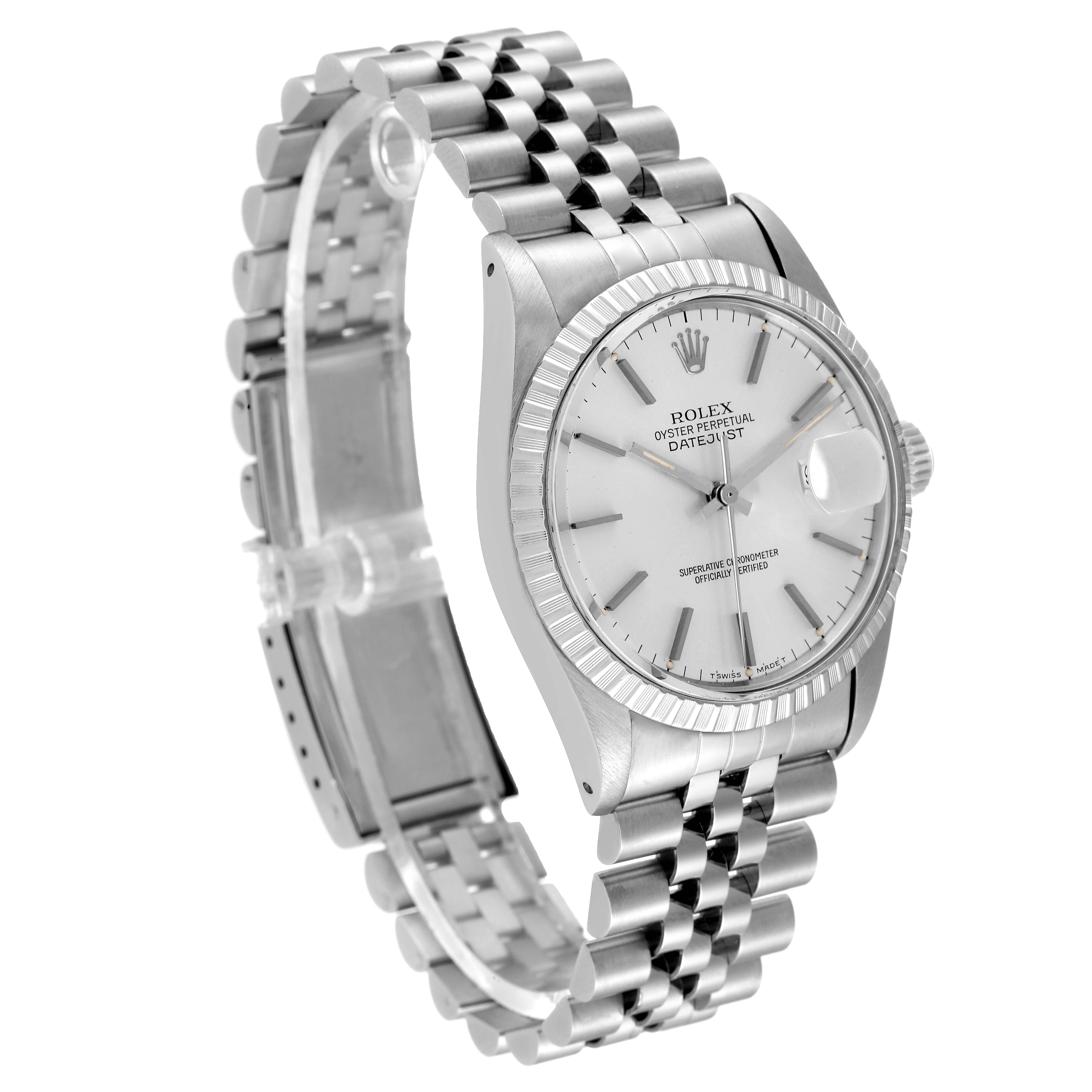 The Rolex Vintage Collection 16030 Men
s Stainless Steel Silver Dial 16030 Men
s Stainless Steel Silver Dial model watch is shown at an angle highlighting its face, bezel, and metal bracelet.