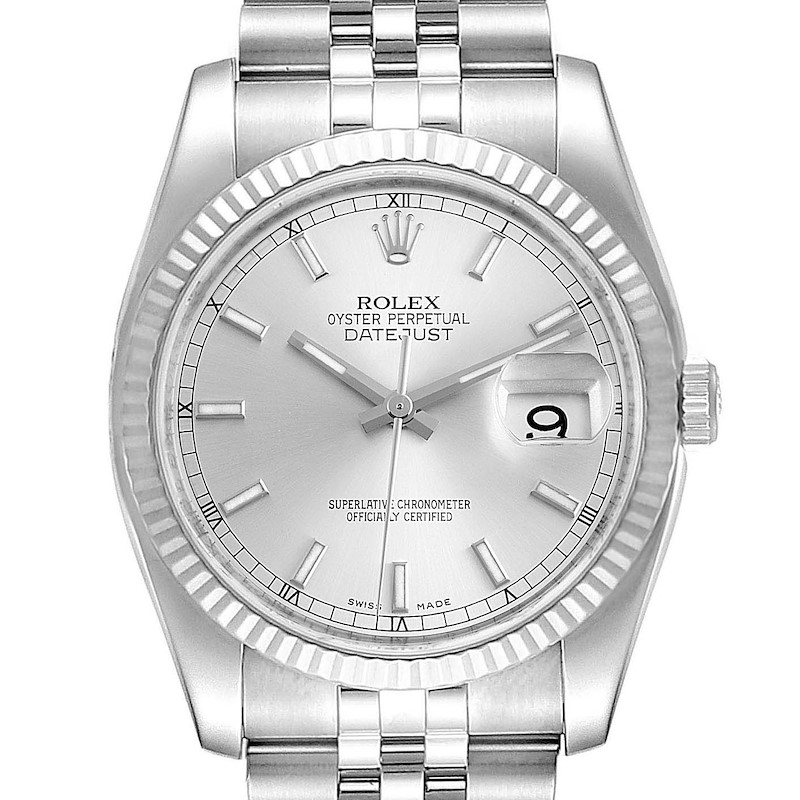 Rolex Datejust Steel White Gold Silver Dial Mens Watch 116234 Box Card SwissWatchExpo