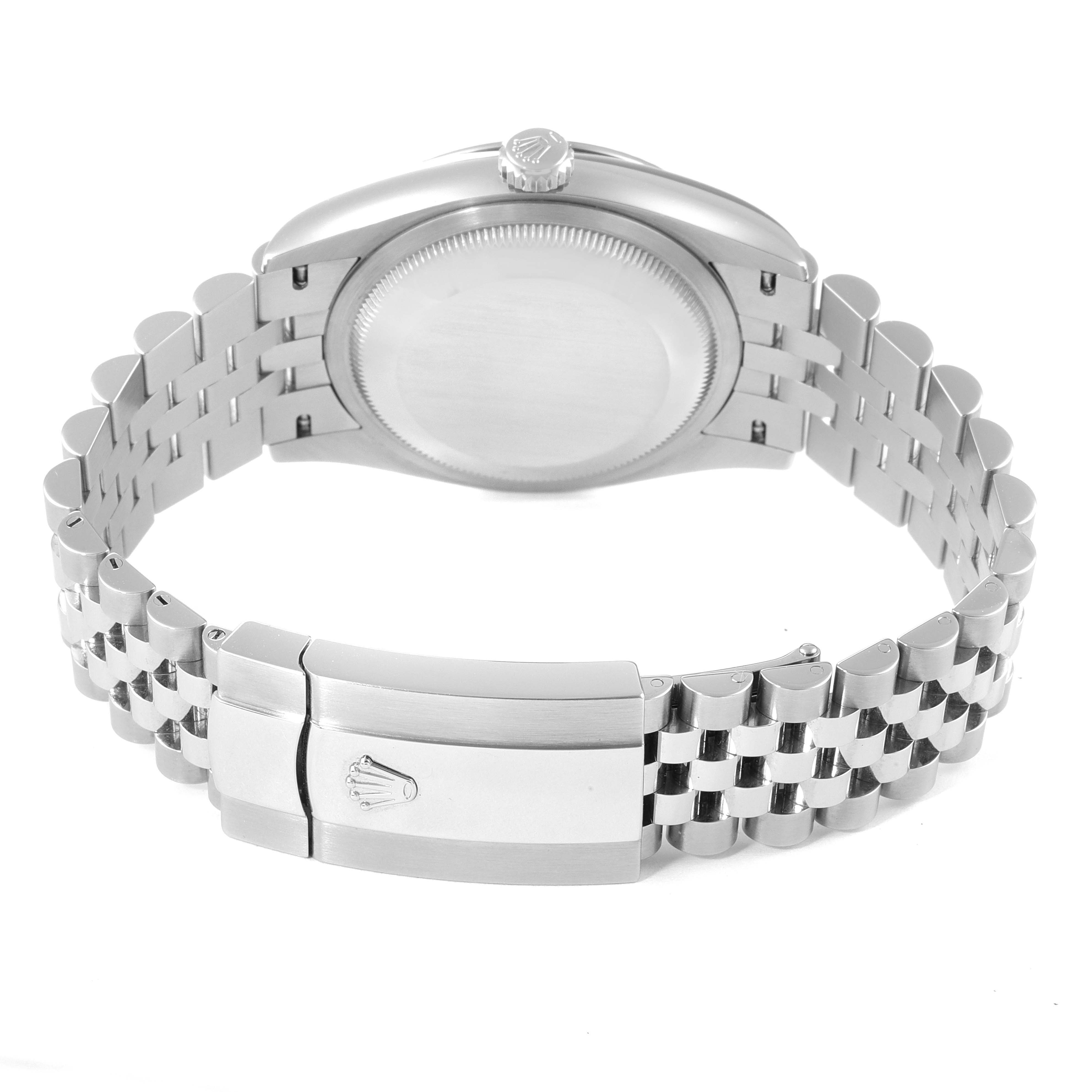 The image shows the back and side of a Rolex Datejust 126234 Men's Stainless Steel White Dial 126234 Men's Stainless Steel White Dial watch, highlighting the clasp and bracelet.