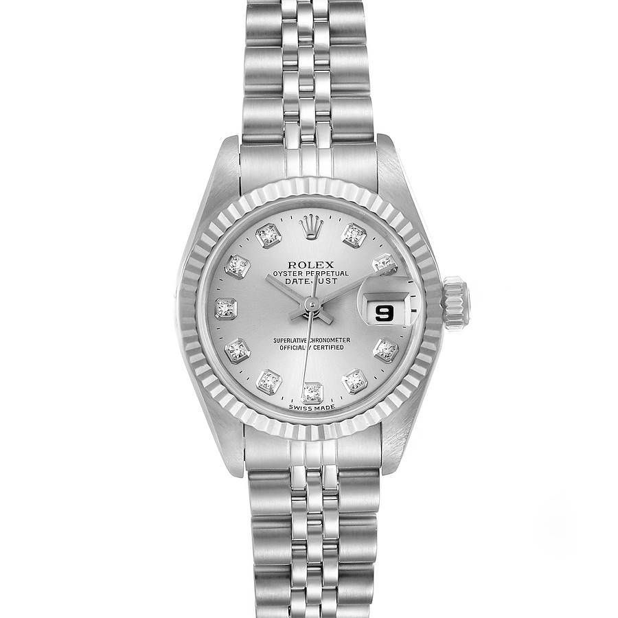 Rolex Datejust Steel White Gold Silver Diamond Dial Watch 69174 Box Papers SwissWatchExpo