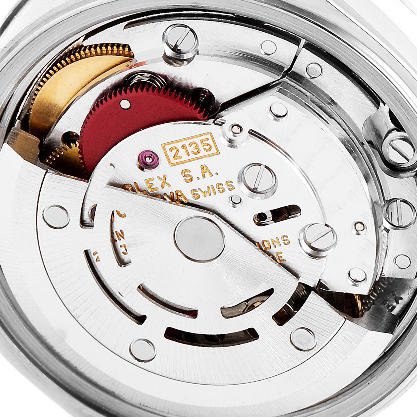 The image shows a close-up view of the movement and intricate inner mechanics of a Rolex Datejust 69174 Women
s Stainless Steel Silver Dial 69174 Women
s Stainless Steel Silver Dial watch.