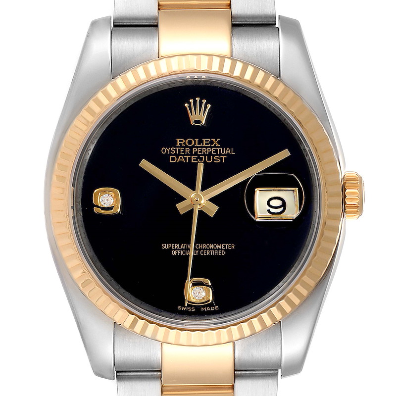 Rolex Datejust Steel Yellow Gold Black Onyx Diamond Mens Watch 116233 SwissWatchExpo