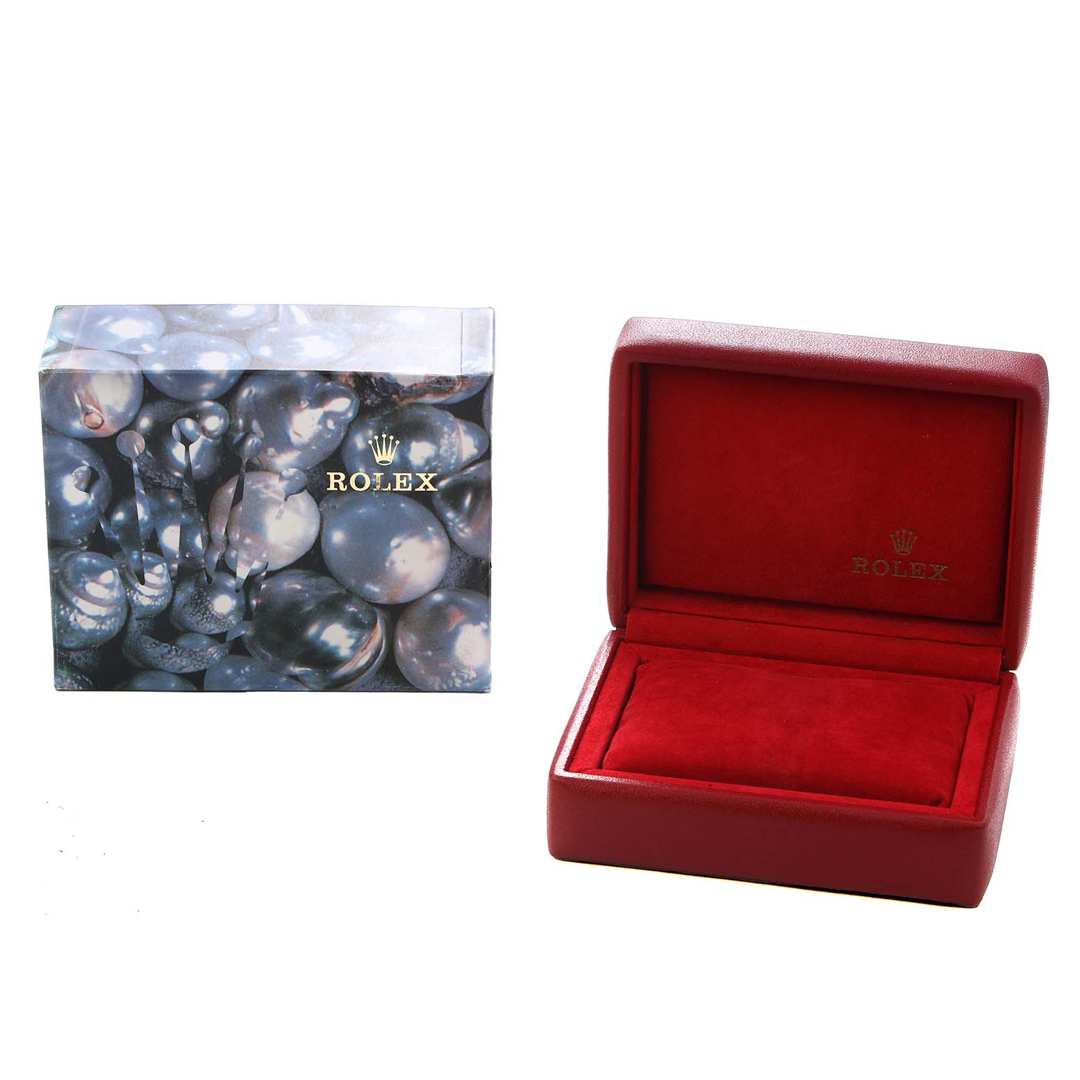 The image shows the box and packaging for a Rolex Datejust 79173 Women
s Steel and Gold (two tone) Champagne Dial, with the watch box open and the outer box displaying the Rolex logo.